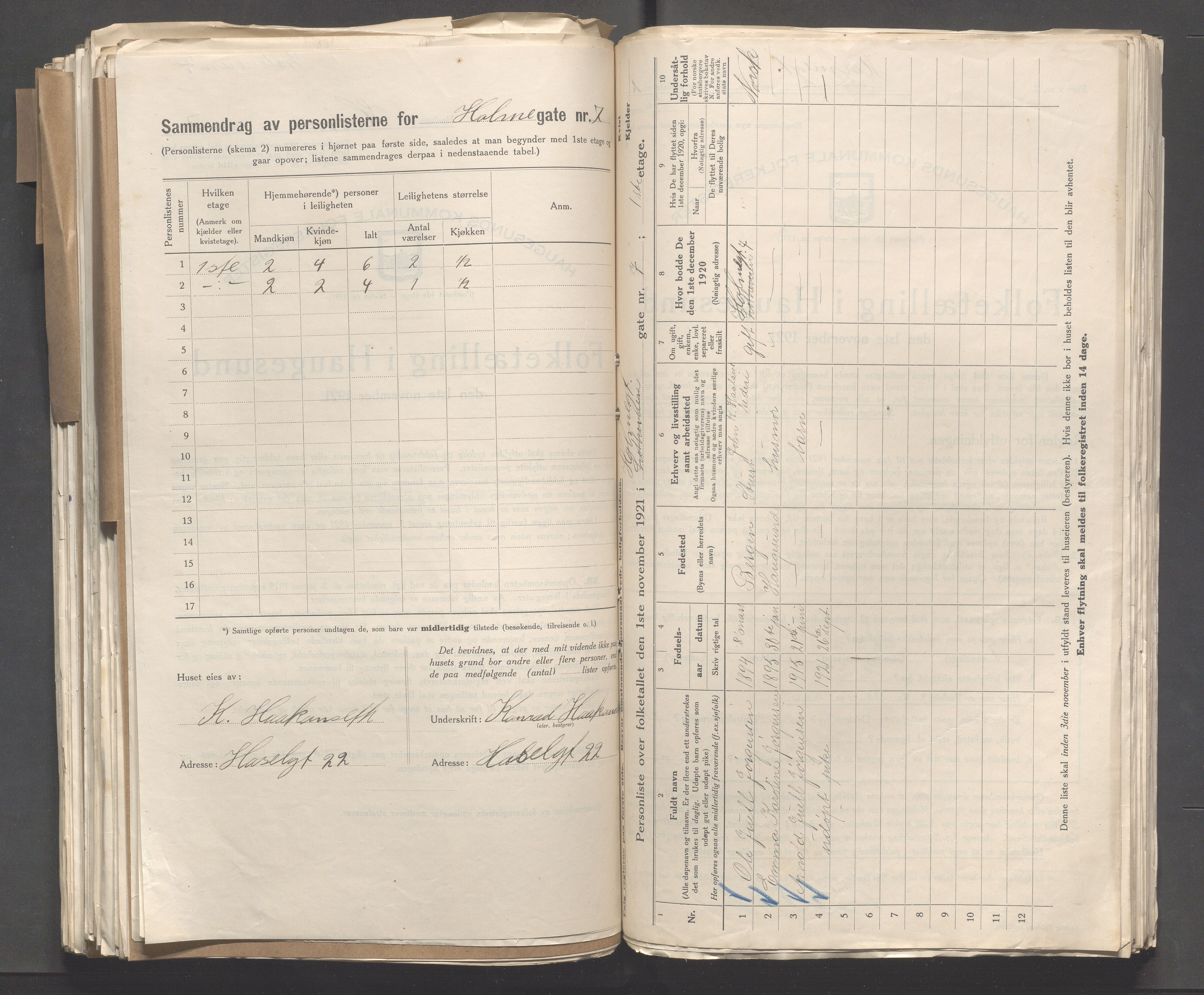 IKAR, Local census 1.11.1921 for Haugesund, 1921, p. 6121