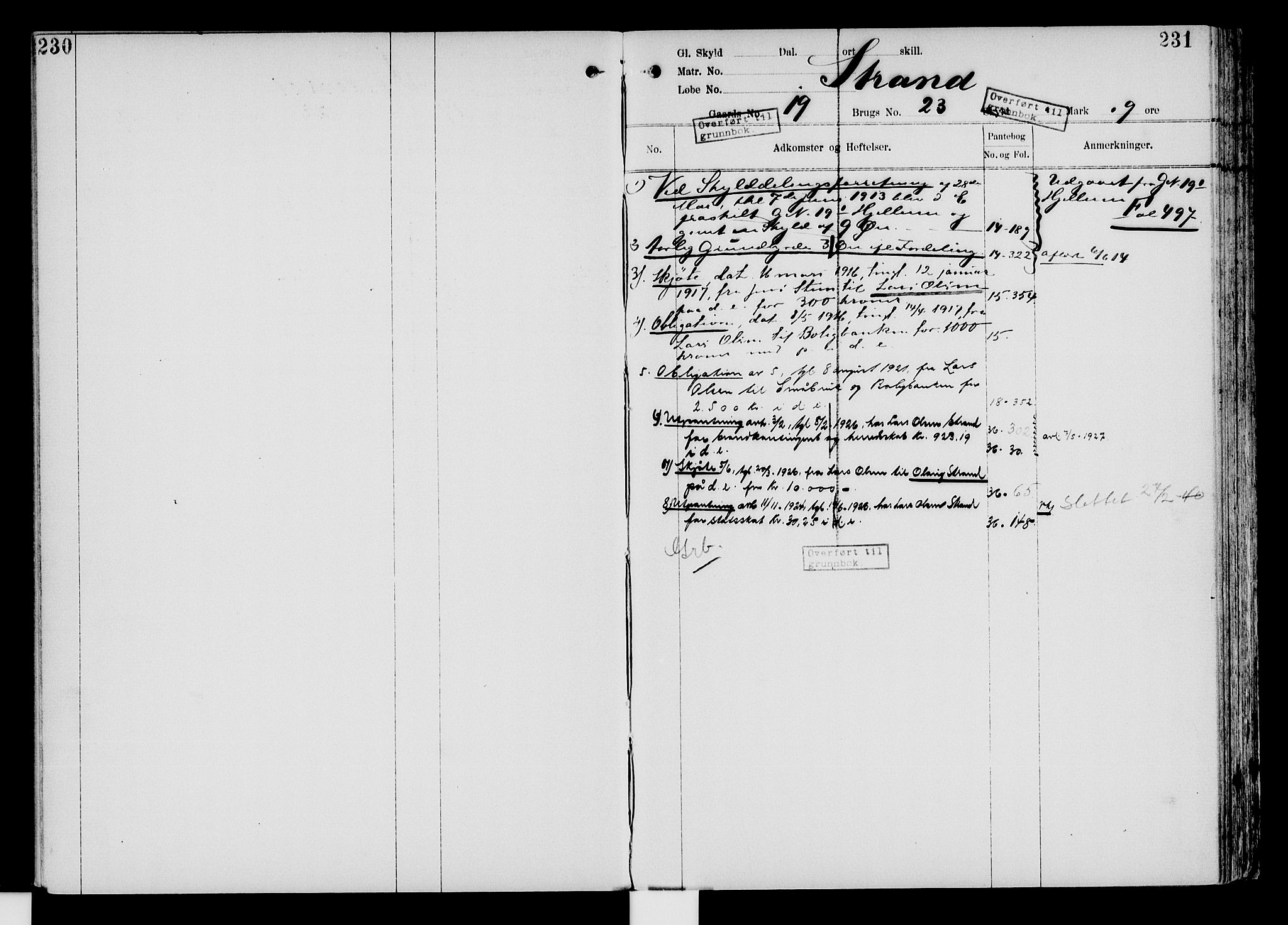 Nord-Hedmark sorenskriveri, SAH/TING-012/H/Ha/Had/Hade/L0004: Mortgage register no. 4.4, 1910-1940, p. 230-231