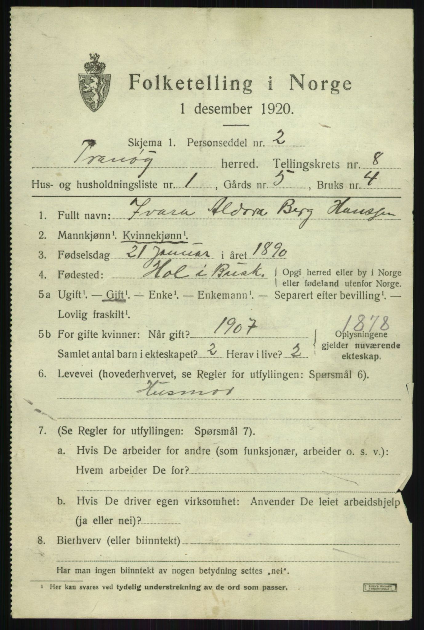 SATØ, 1920 census for Tranøy, 1920, p. 3817