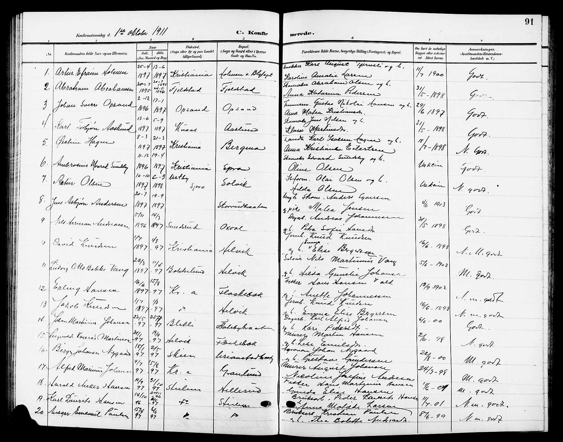 Nesodden prestekontor Kirkebøker, SAO/A-10013/G/Ga/L0002: Parish register (copy) no. I 2, 1905-1924, p. 91
