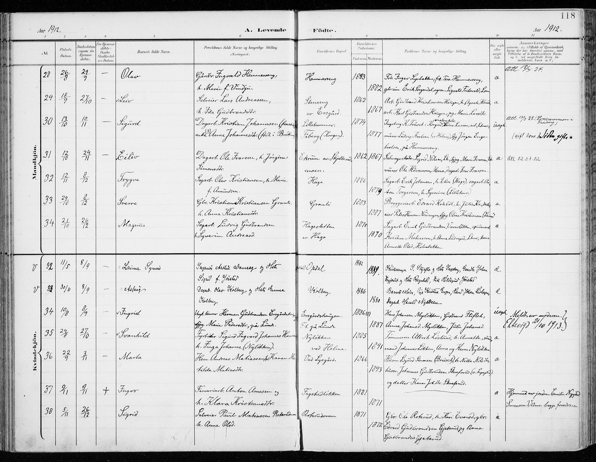 Fåberg prestekontor, AV/SAH-PREST-086/H/Ha/Haa/L0011: Parish register (official) no. 11, 1899-1913, p. 118