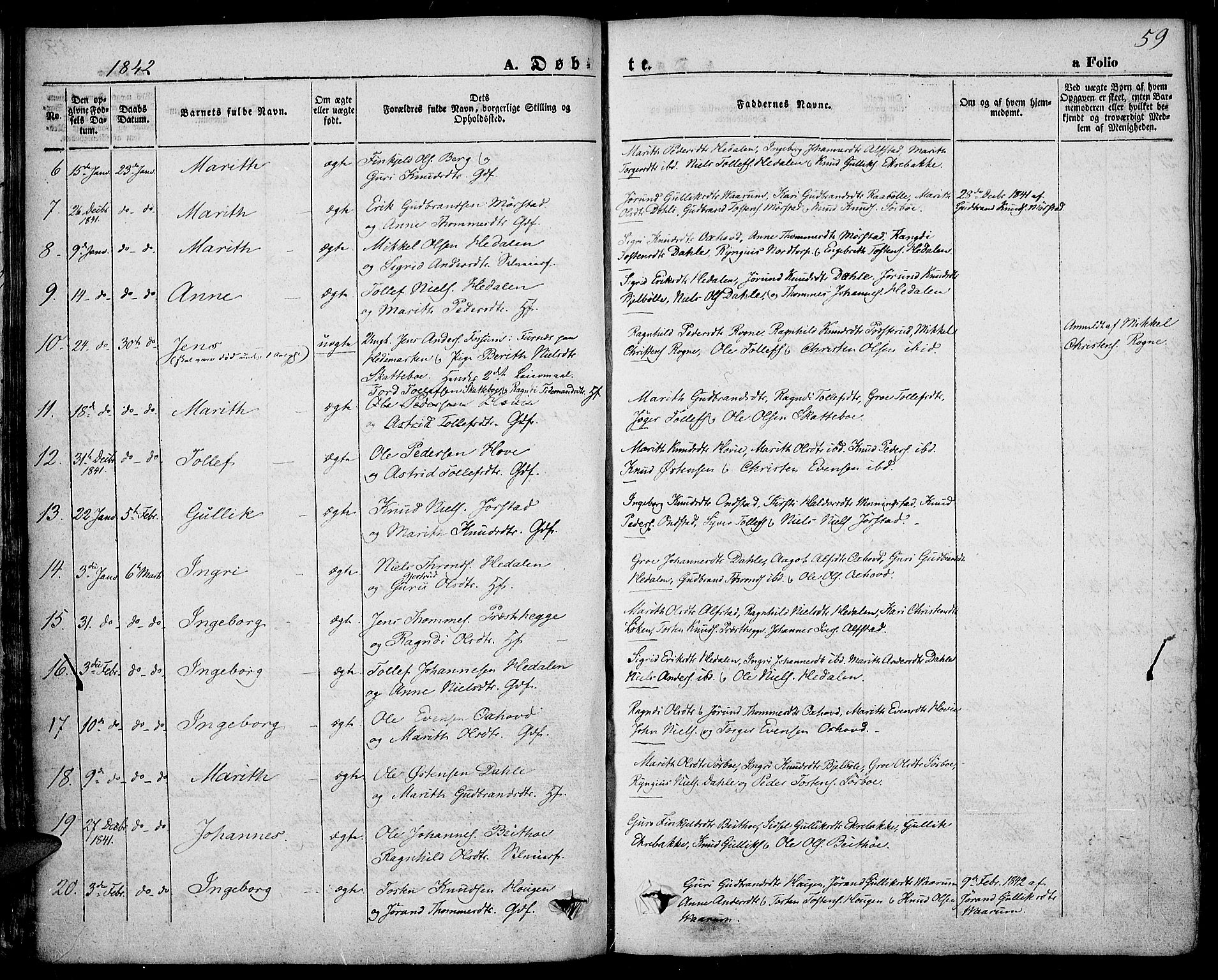 Slidre prestekontor, SAH/PREST-134/H/Ha/Haa/L0004: Parish register (official) no. 4, 1831-1848, p. 59