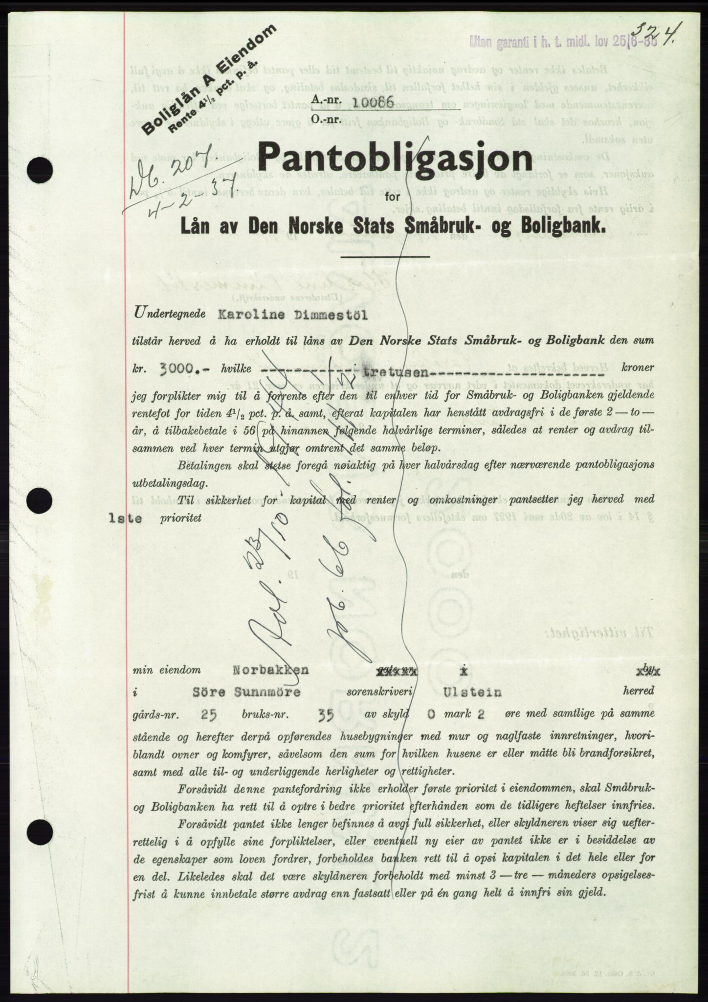 Søre Sunnmøre sorenskriveri, SAT/A-4122/1/2/2C/L0062: Mortgage book no. 56, 1936-1937, Diary no: : 207/1937