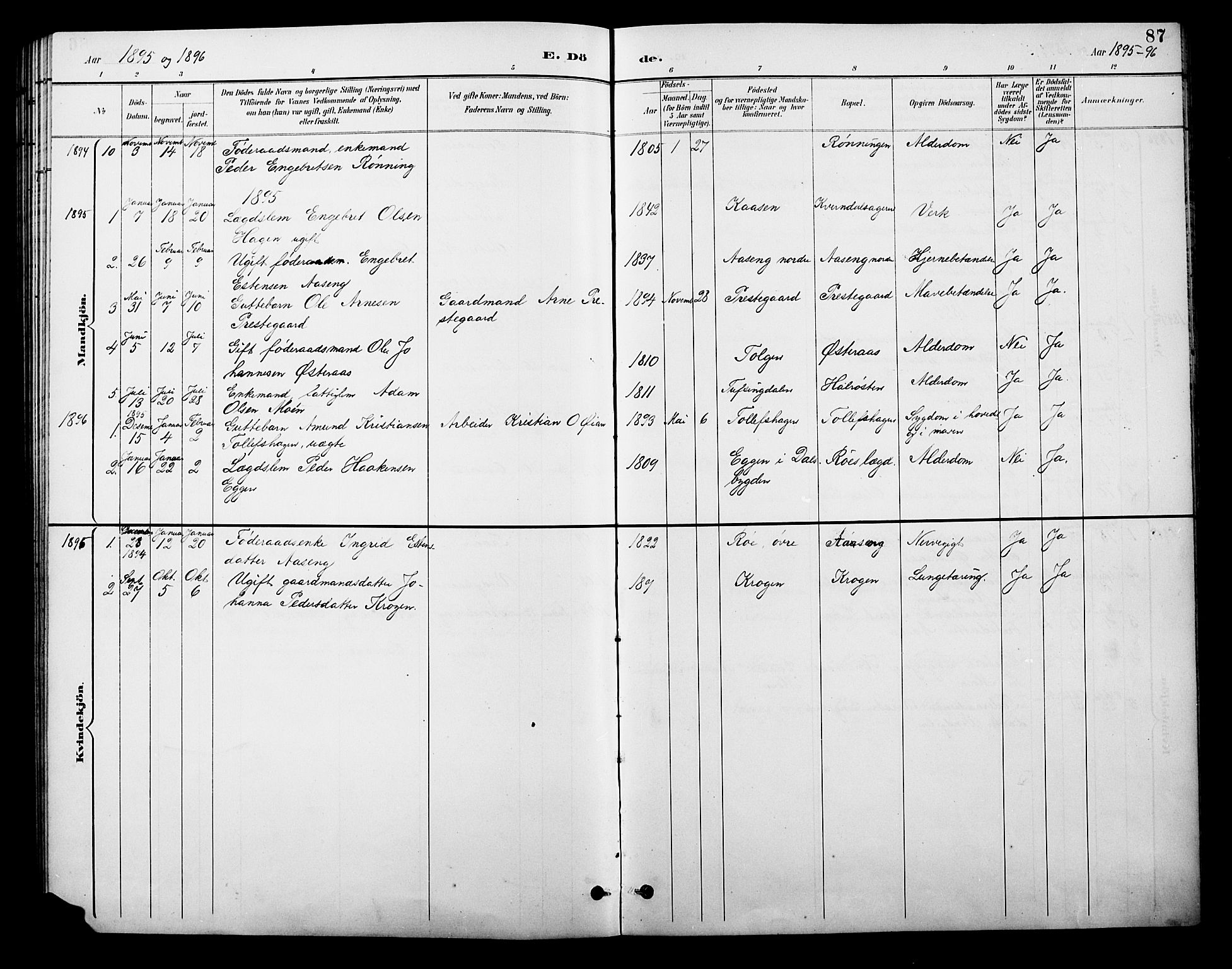 Tolga prestekontor, AV/SAH-PREST-062/L/L0010: Parish register (copy) no. 10, 1894-1918, p. 87