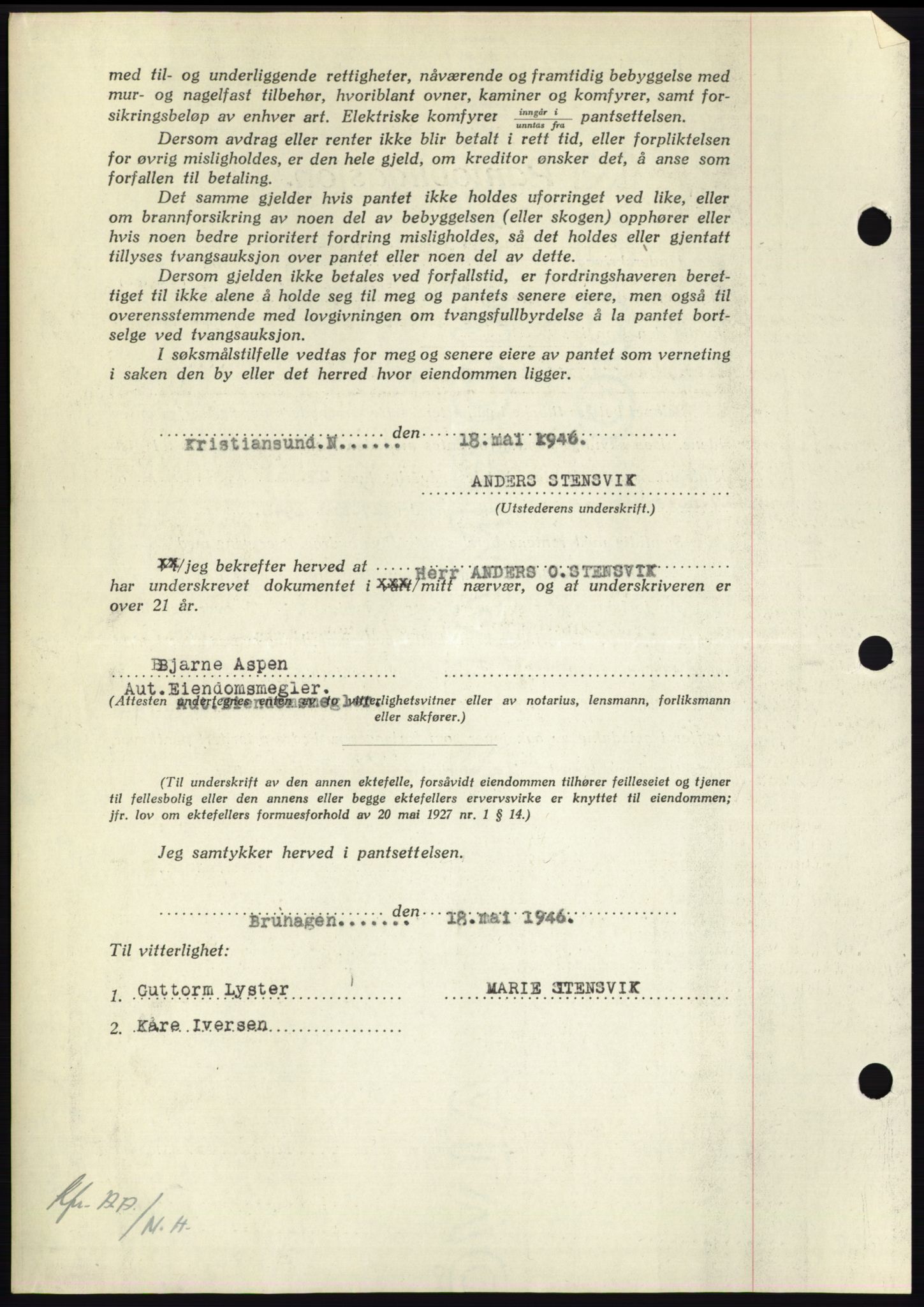 Nordmøre sorenskriveri, AV/SAT-A-4132/1/2/2Ca: Mortgage book no. B95, 1946-1947, Diary no: : 36/1947