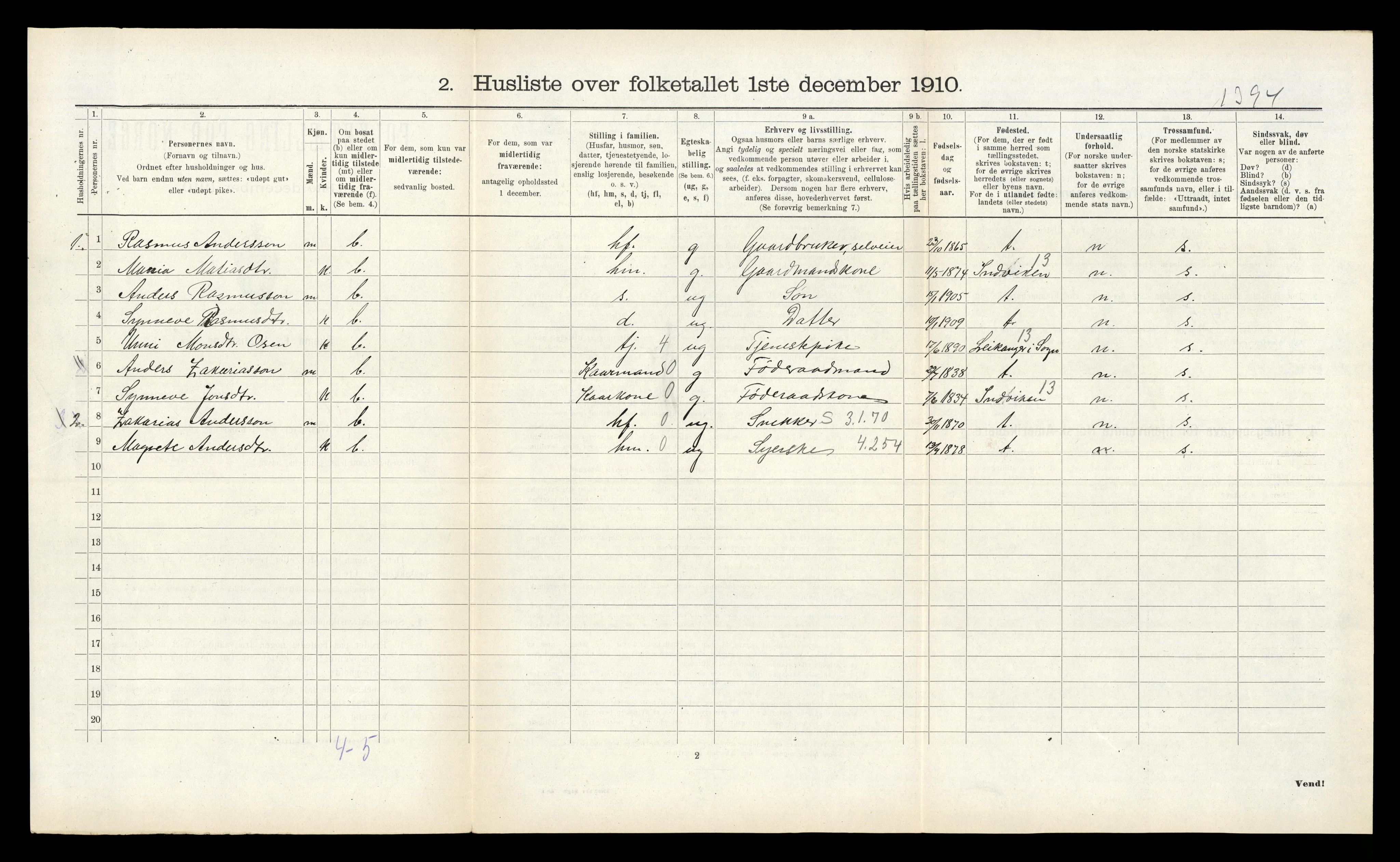 RA, 1910 census for Gloppen, 1910, p. 653