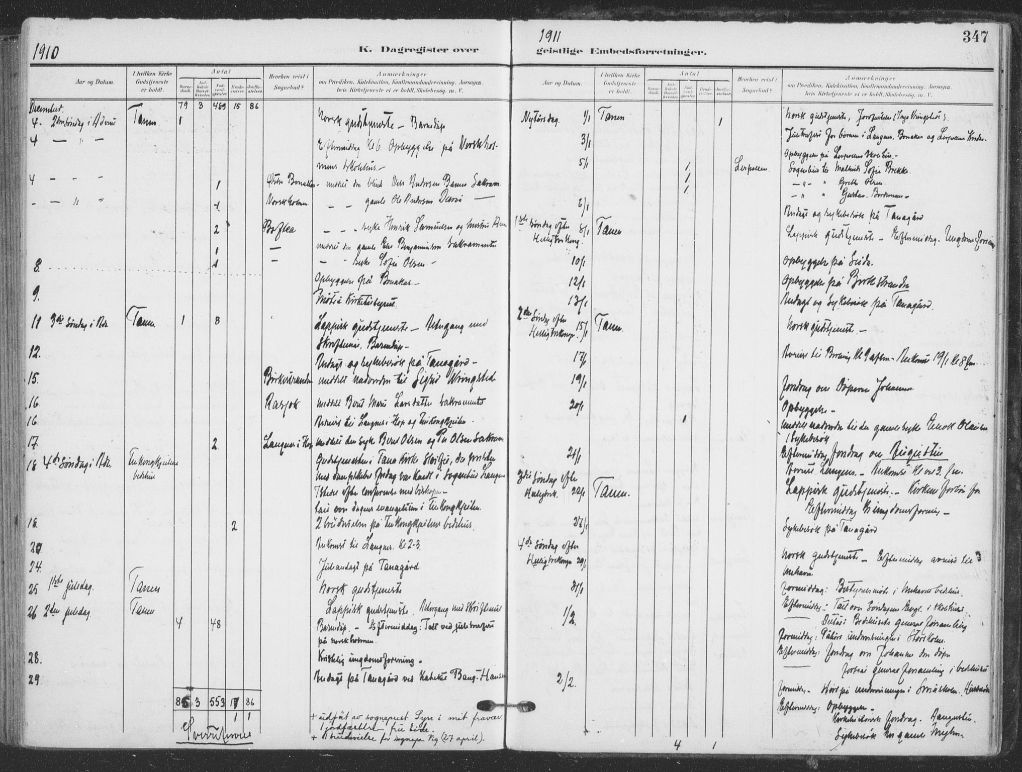 Tana sokneprestkontor, AV/SATØ-S-1334/H/Ha/L0007kirke: Parish register (official) no. 7, 1904-1918, p. 347