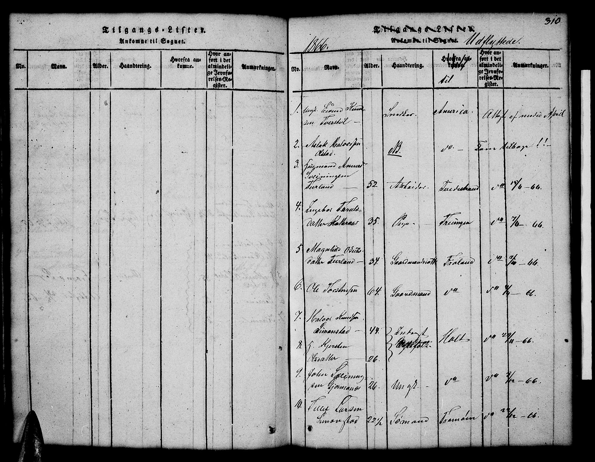 Åmli sokneprestkontor, AV/SAK-1111-0050/F/Fb/Fbc/L0001: Parish register (copy) no. B 1, 1816-1867, p. 310