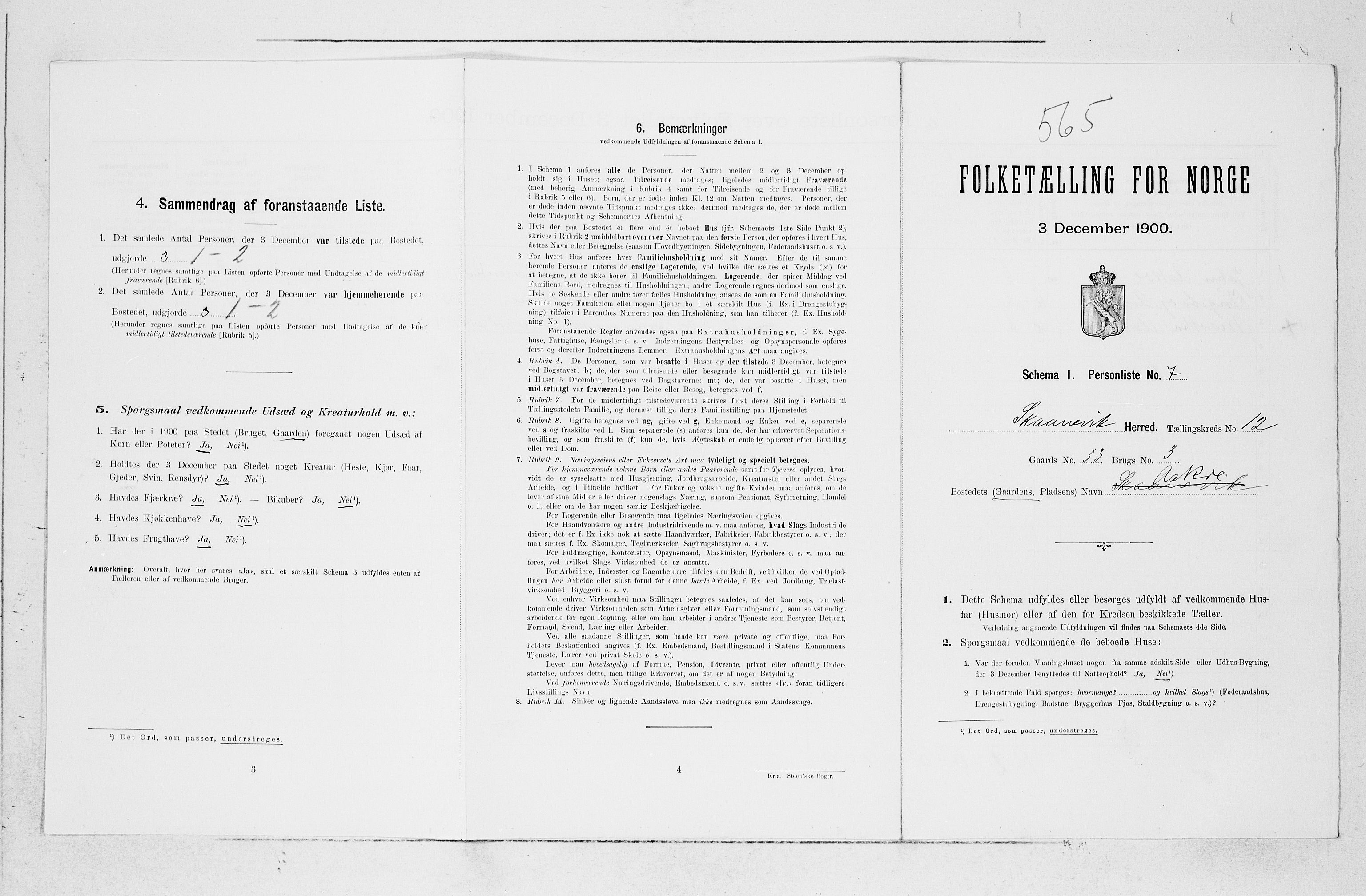 SAB, 1900 census for Skånevik, 1900, p. 519