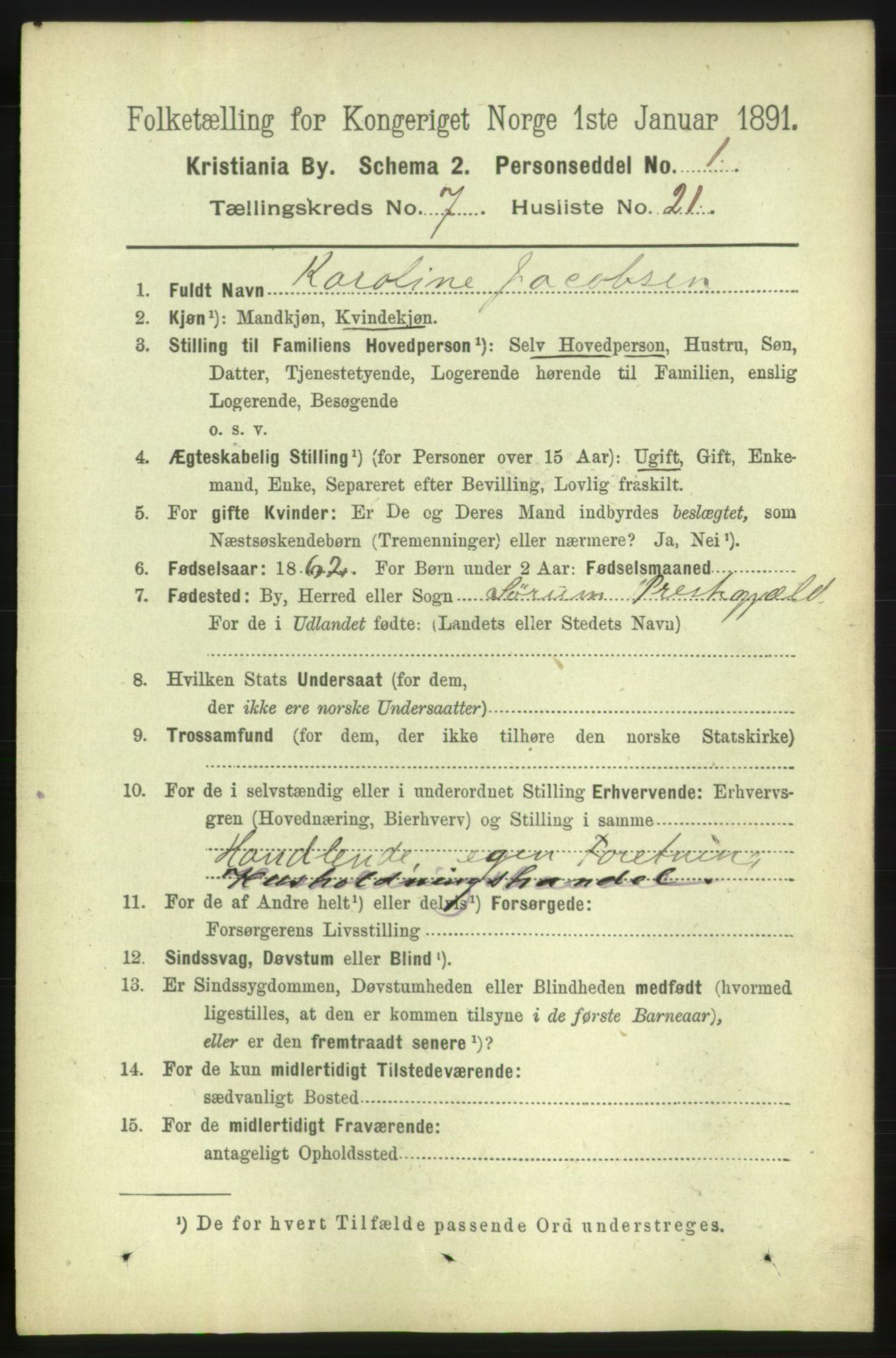 RA, 1891 census for 0301 Kristiania, 1891, p. 3003