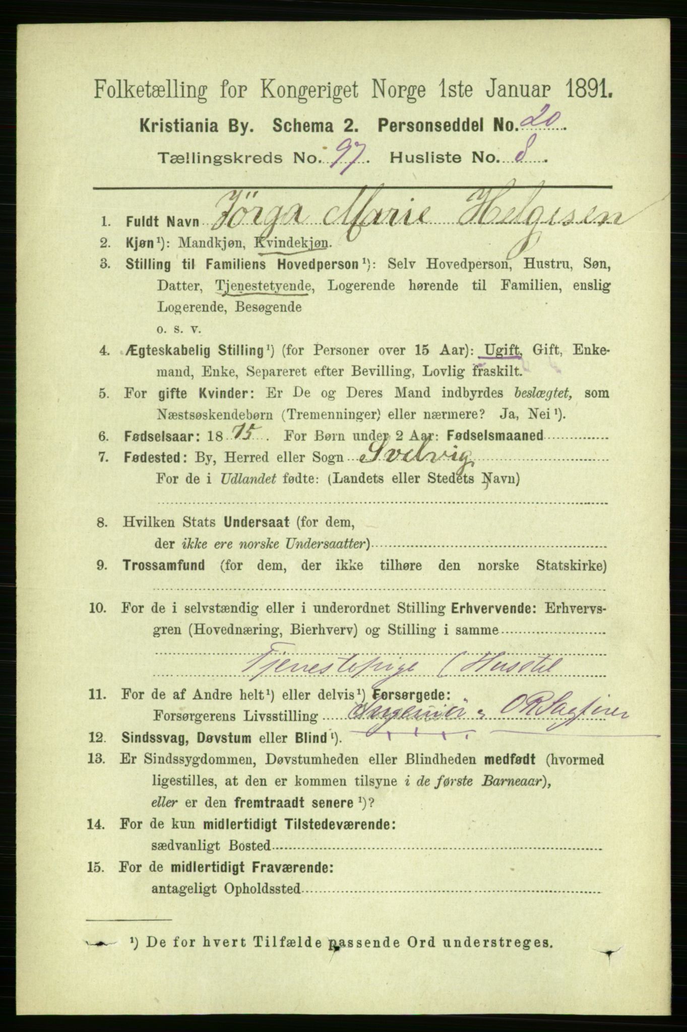 RA, 1891 census for 0301 Kristiania, 1891, p. 47106