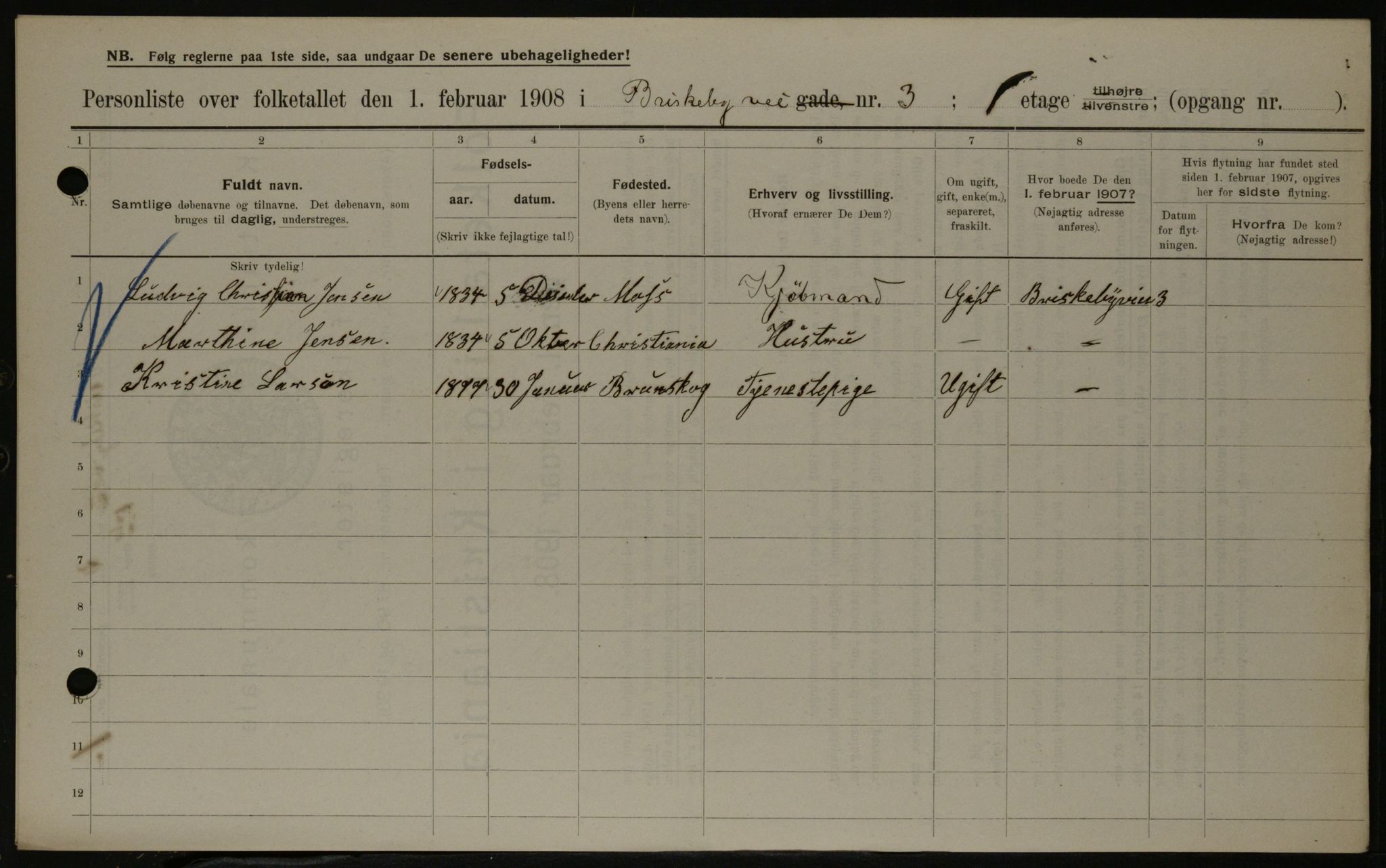 OBA, Municipal Census 1908 for Kristiania, 1908, p. 8730