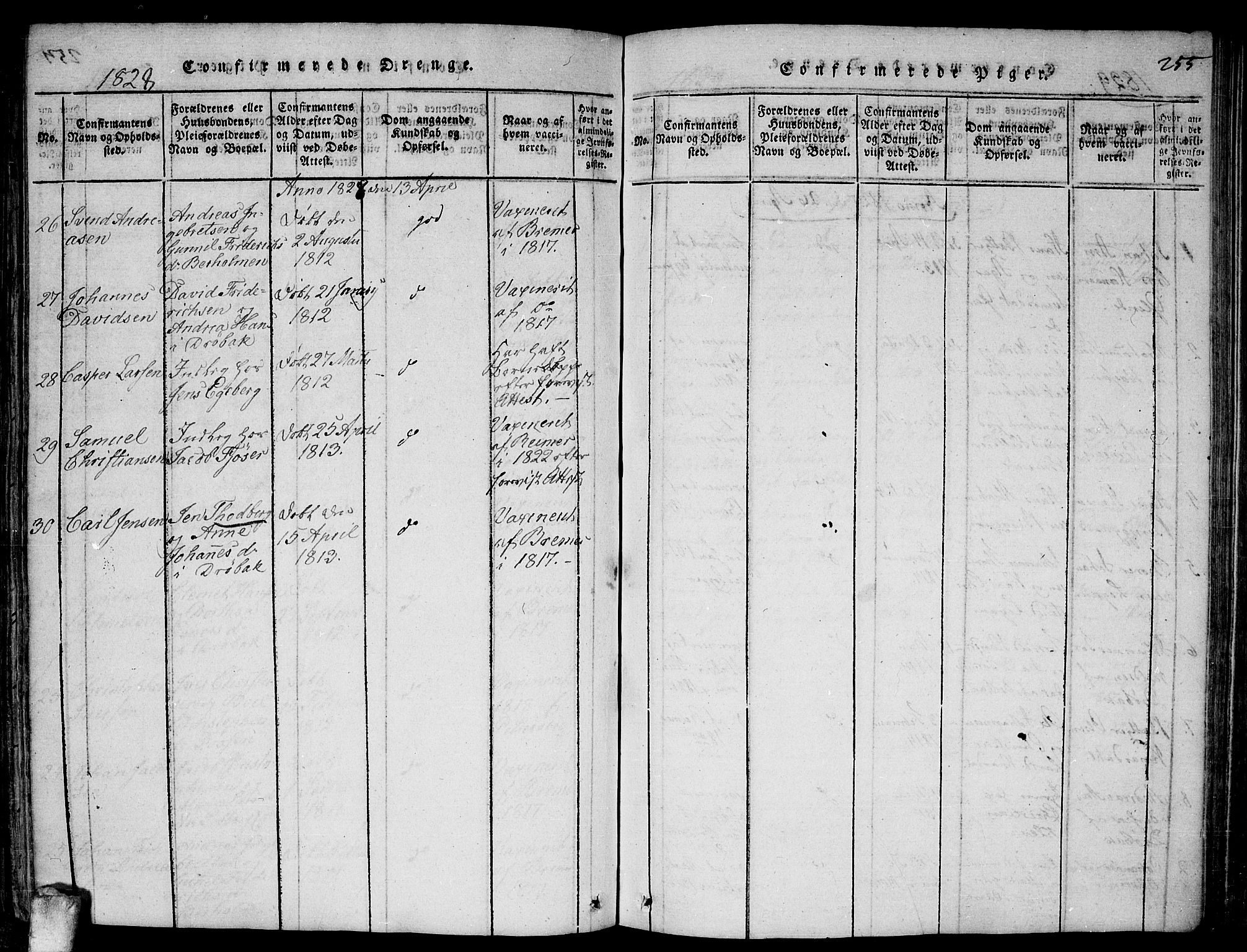 Drøbak prestekontor Kirkebøker, AV/SAO-A-10142a/F/Fa/L0001: Parish register (official) no. I 1, 1816-1842, p. 255