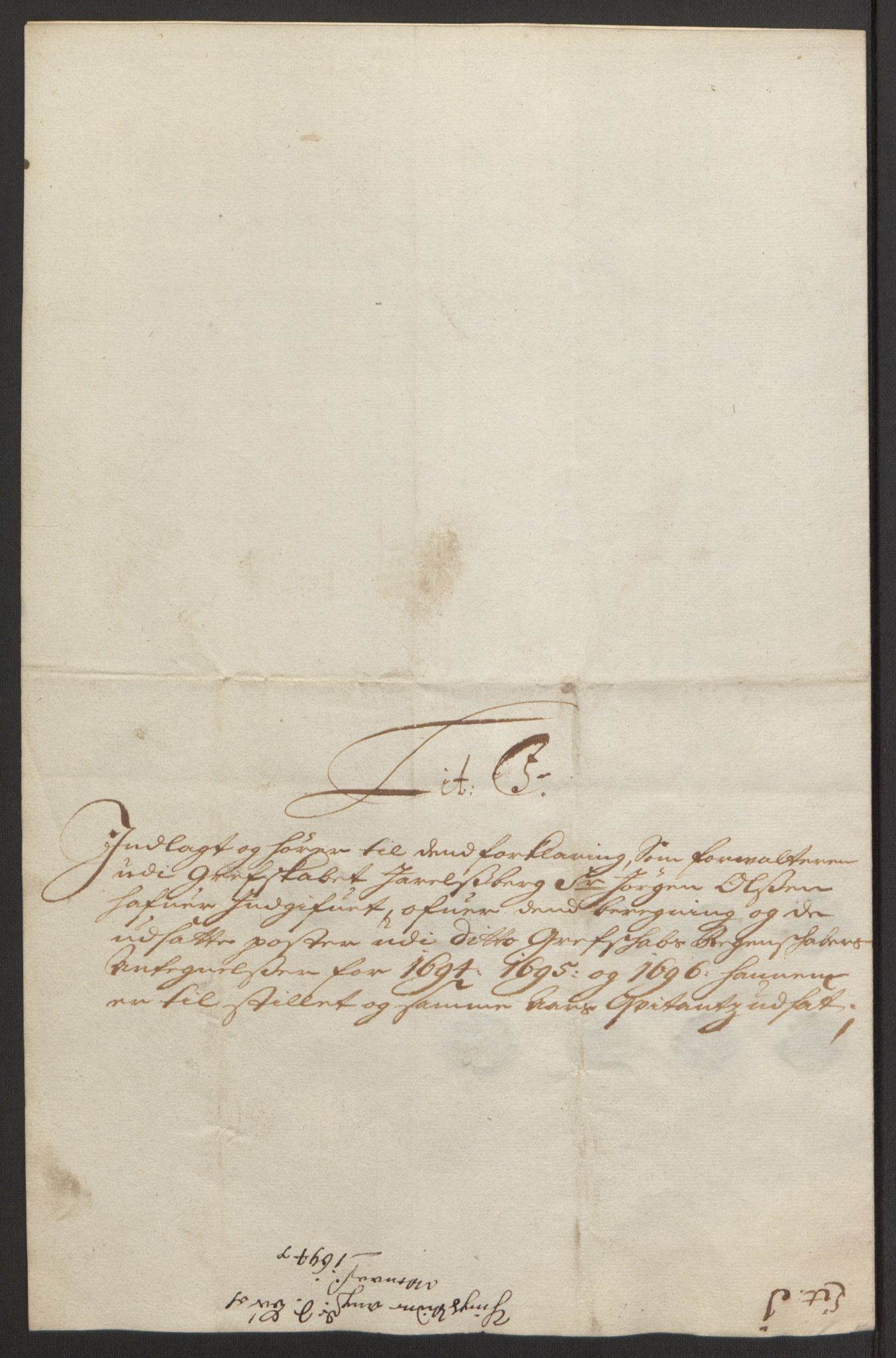 Rentekammeret inntil 1814, Reviderte regnskaper, Fogderegnskap, RA/EA-4092/R32/L1867: Fogderegnskap Jarlsberg grevskap, 1694-1696, p. 442