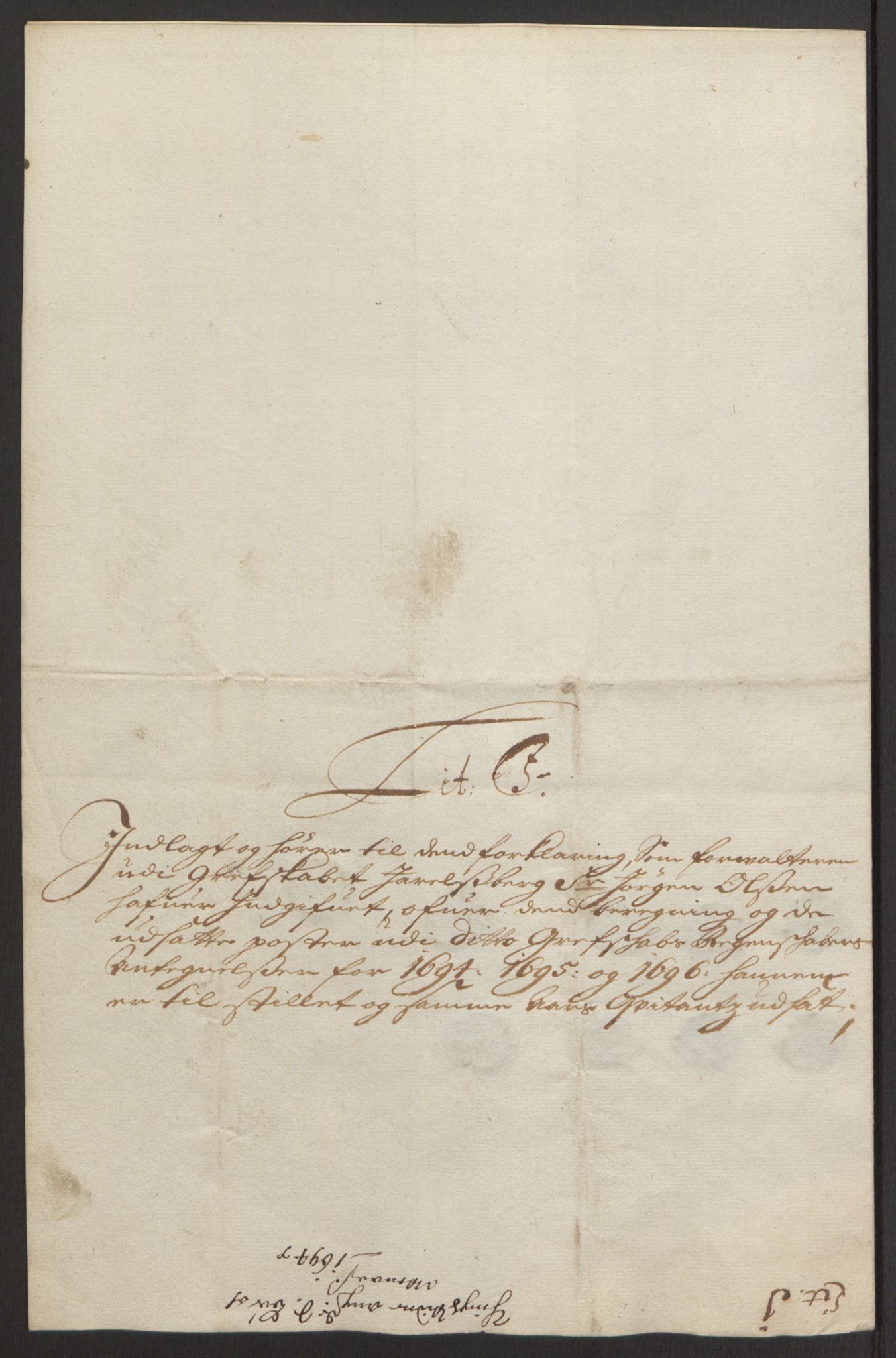 Rentekammeret inntil 1814, Reviderte regnskaper, Fogderegnskap, AV/RA-EA-4092/R32/L1867: Fogderegnskap Jarlsberg grevskap, 1694-1696, p. 442