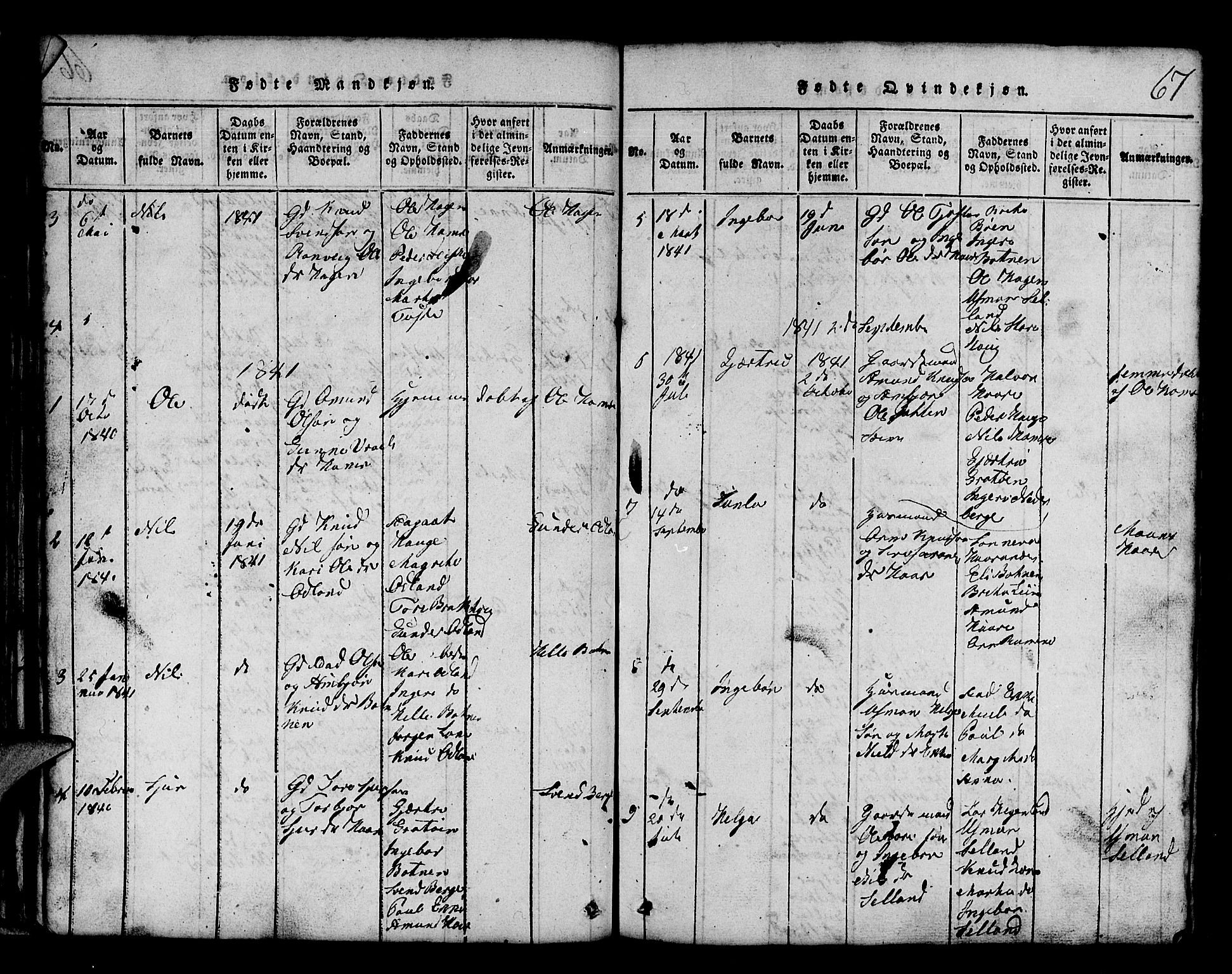 Røldal sokneprestembete, SAB/A-100247: Parish register (copy) no. A 1, 1817-1860, p. 67