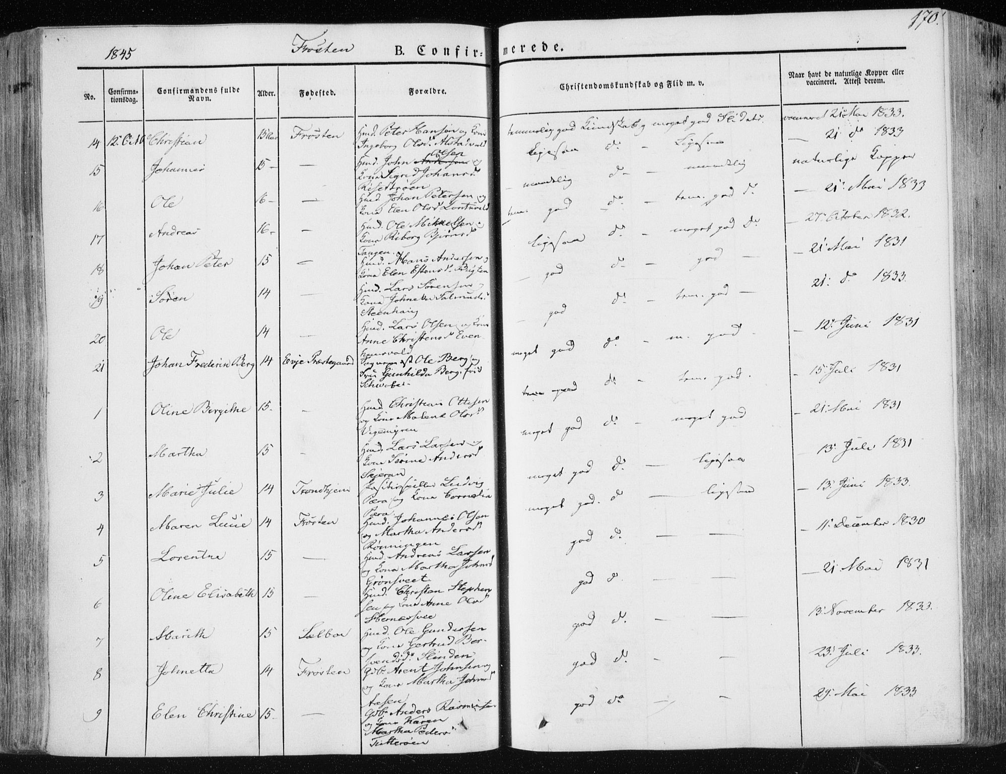 Ministerialprotokoller, klokkerbøker og fødselsregistre - Nord-Trøndelag, AV/SAT-A-1458/713/L0115: Parish register (official) no. 713A06, 1838-1851, p. 170