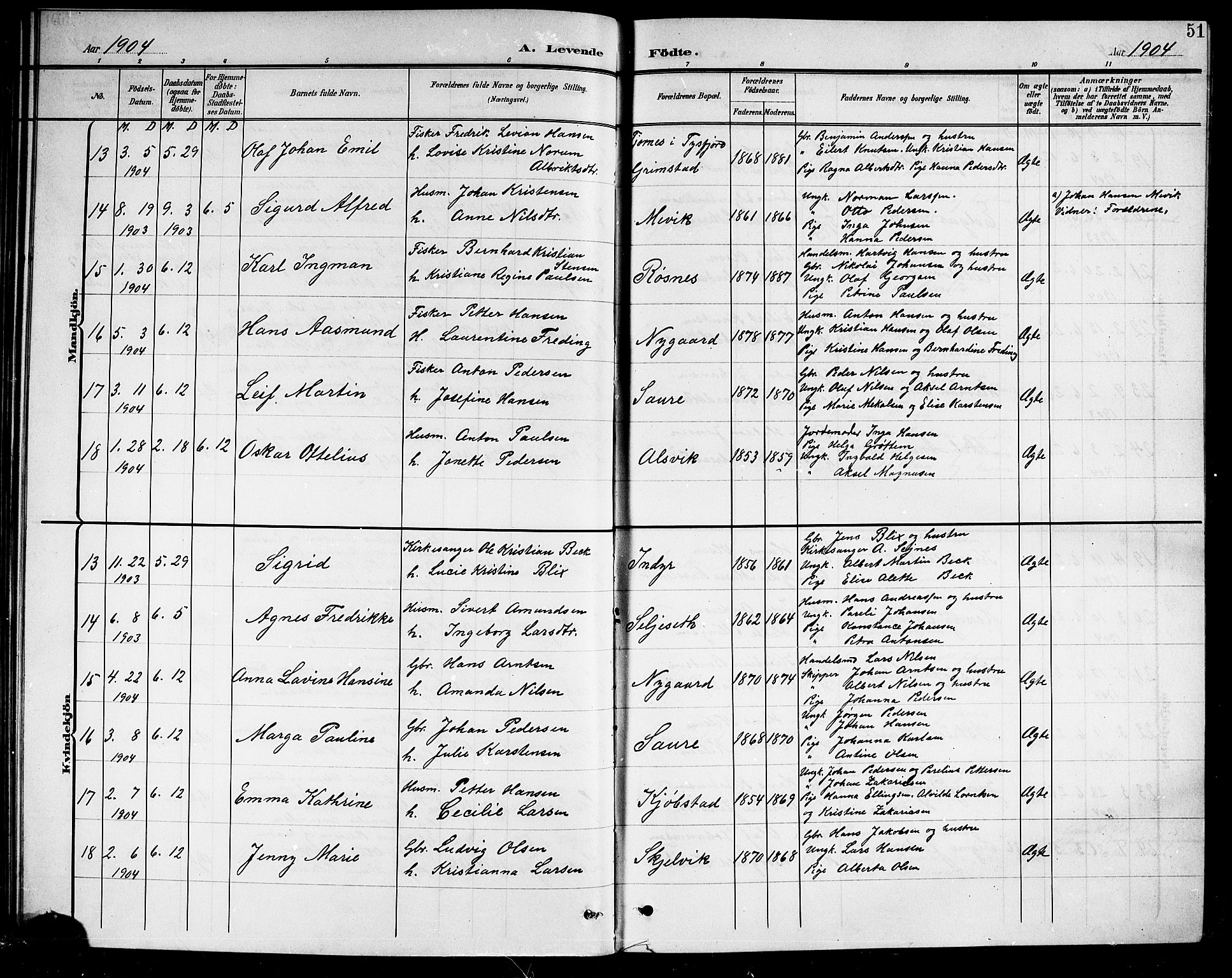 Ministerialprotokoller, klokkerbøker og fødselsregistre - Nordland, SAT/A-1459/805/L0109: Parish register (copy) no. 805C05, 1900-1911, p. 51