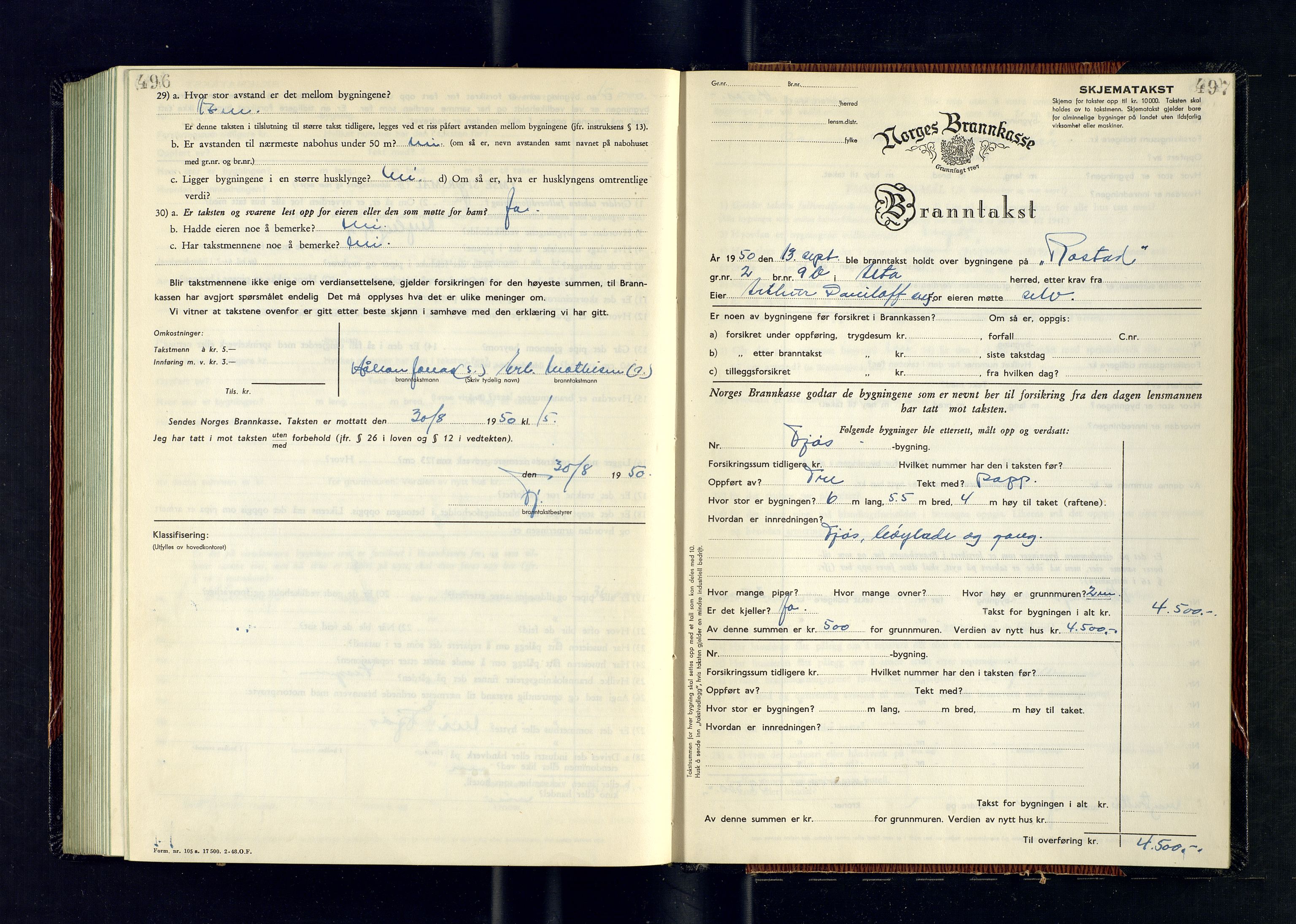 Alta lensmannskontor, AV/SATØ-S-1165/O/Ob/L0182: Branntakstprotokoll, 1949-1950, p. 496-497