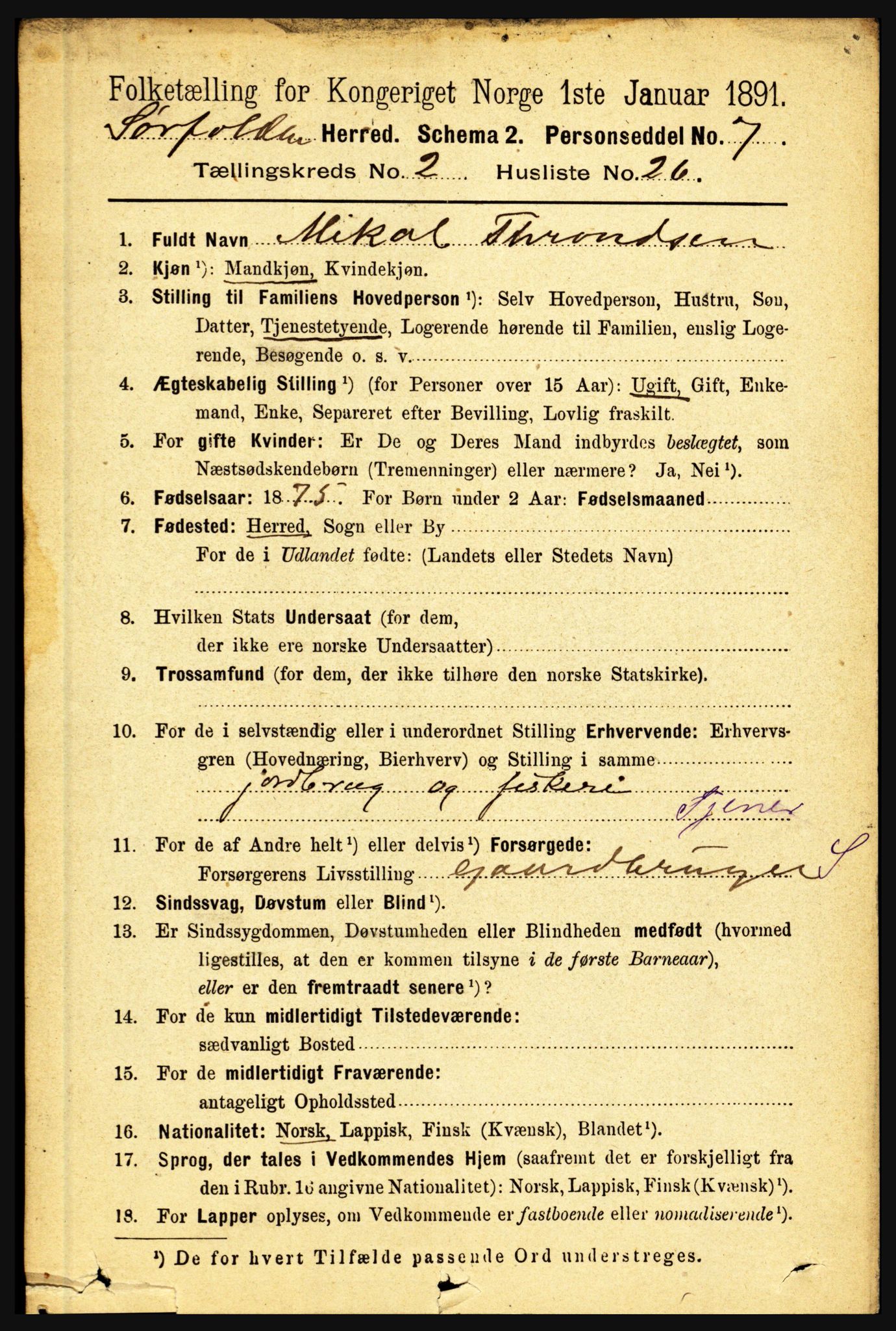 RA, 1891 census for 1845 Sørfold, 1891, p. 387