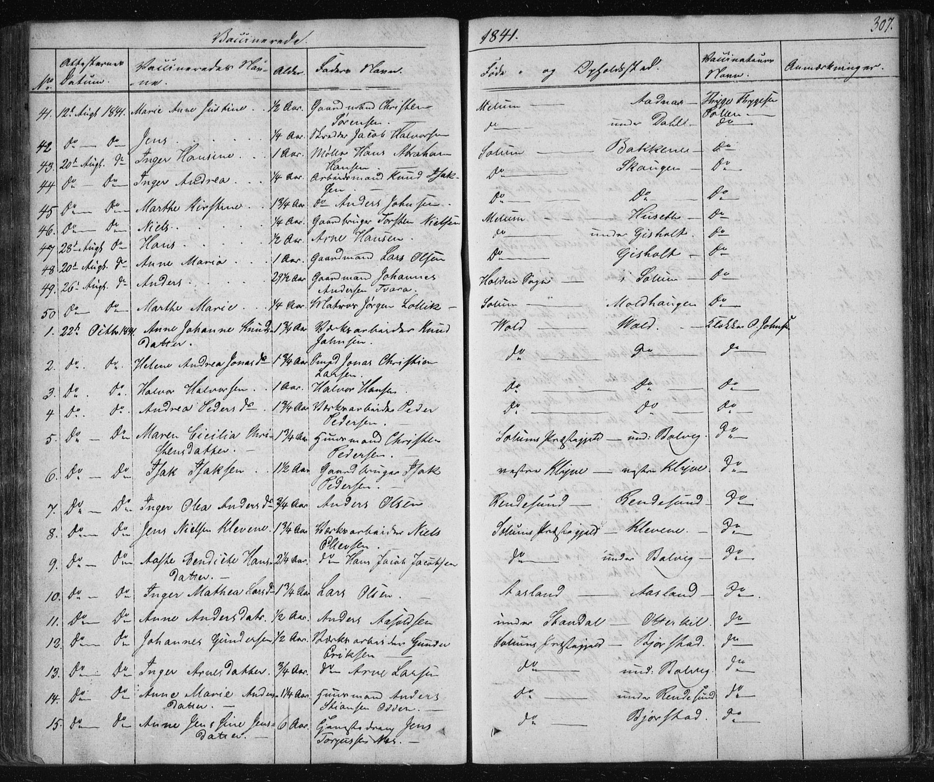 Solum kirkebøker, AV/SAKO-A-306/F/Fa/L0005: Parish register (official) no. I 5, 1833-1843, p. 307