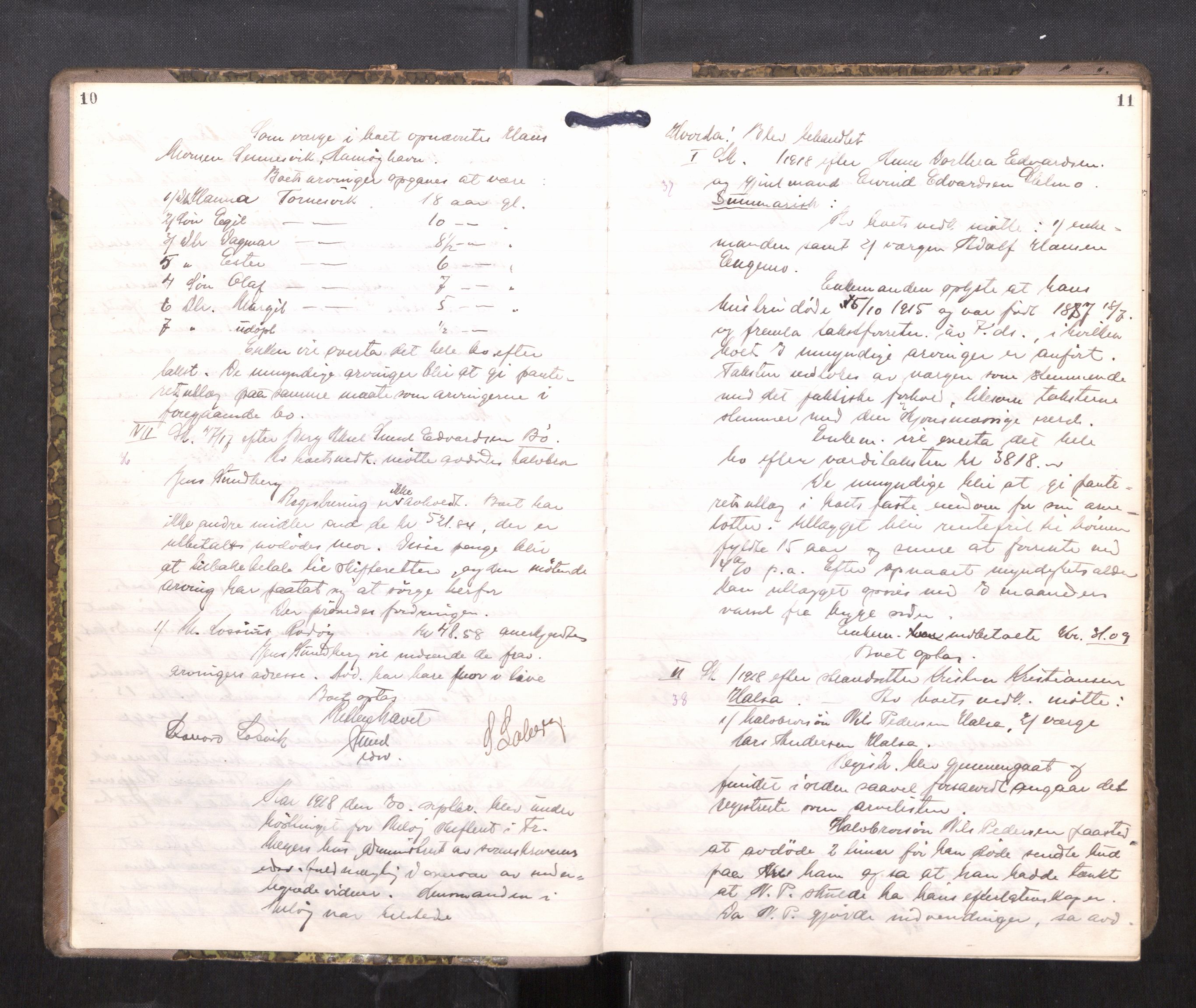 Rana sorenskriveri , AV/SAT-A-1108/1/3/3B/L0011: Skiftebehandlingsprotokoll, 1918-1922, p. 10-11