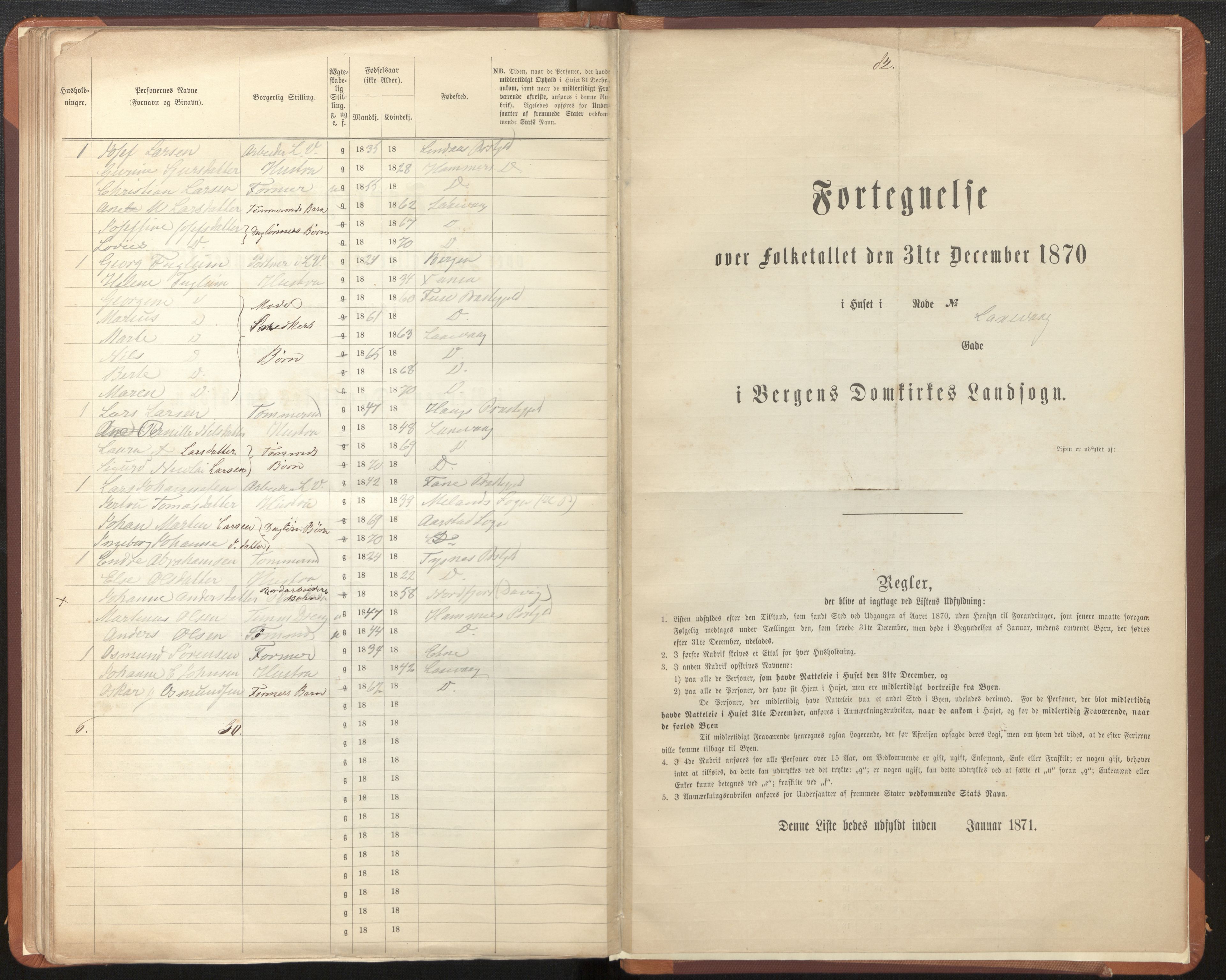 SAB, 1870 census for Bergen rural district, Domkirken local parish, 1870, p. 82