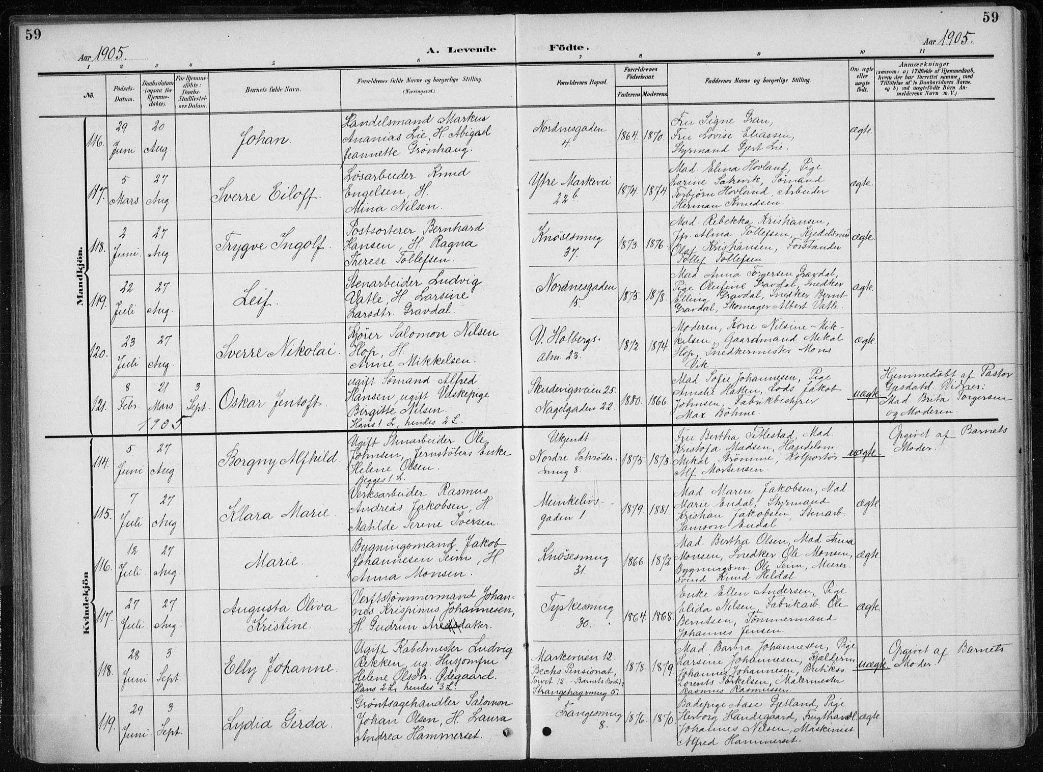 Nykirken Sokneprestembete, SAB/A-77101/H/Haa/L0019: Parish register (official) no. B 7, 1904-1916, p. 59
