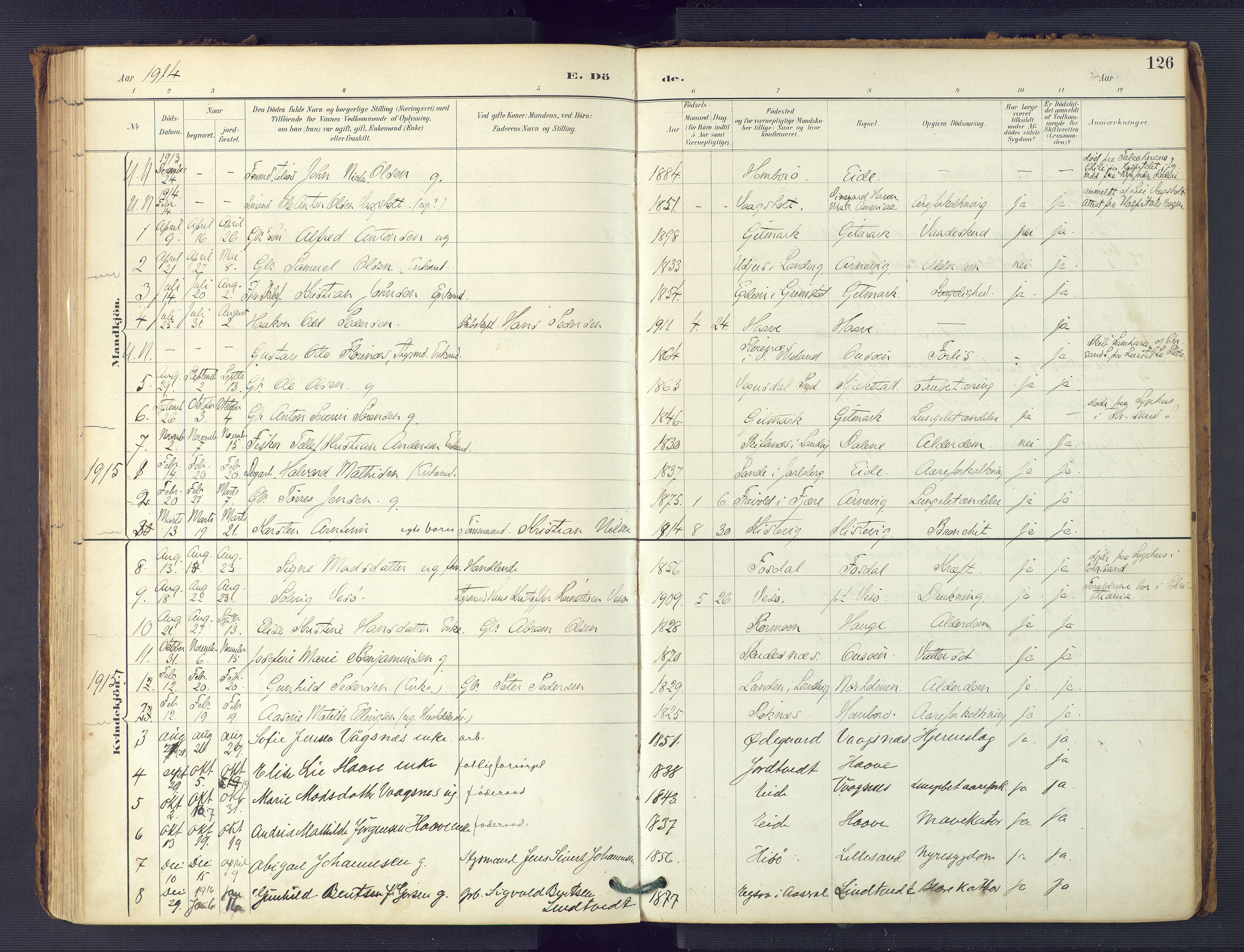Hommedal sokneprestkontor, SAK/1111-0023/F/Fa/Faa/L0003: Parish register (official) no. A 3, 1885-1916, p. 126