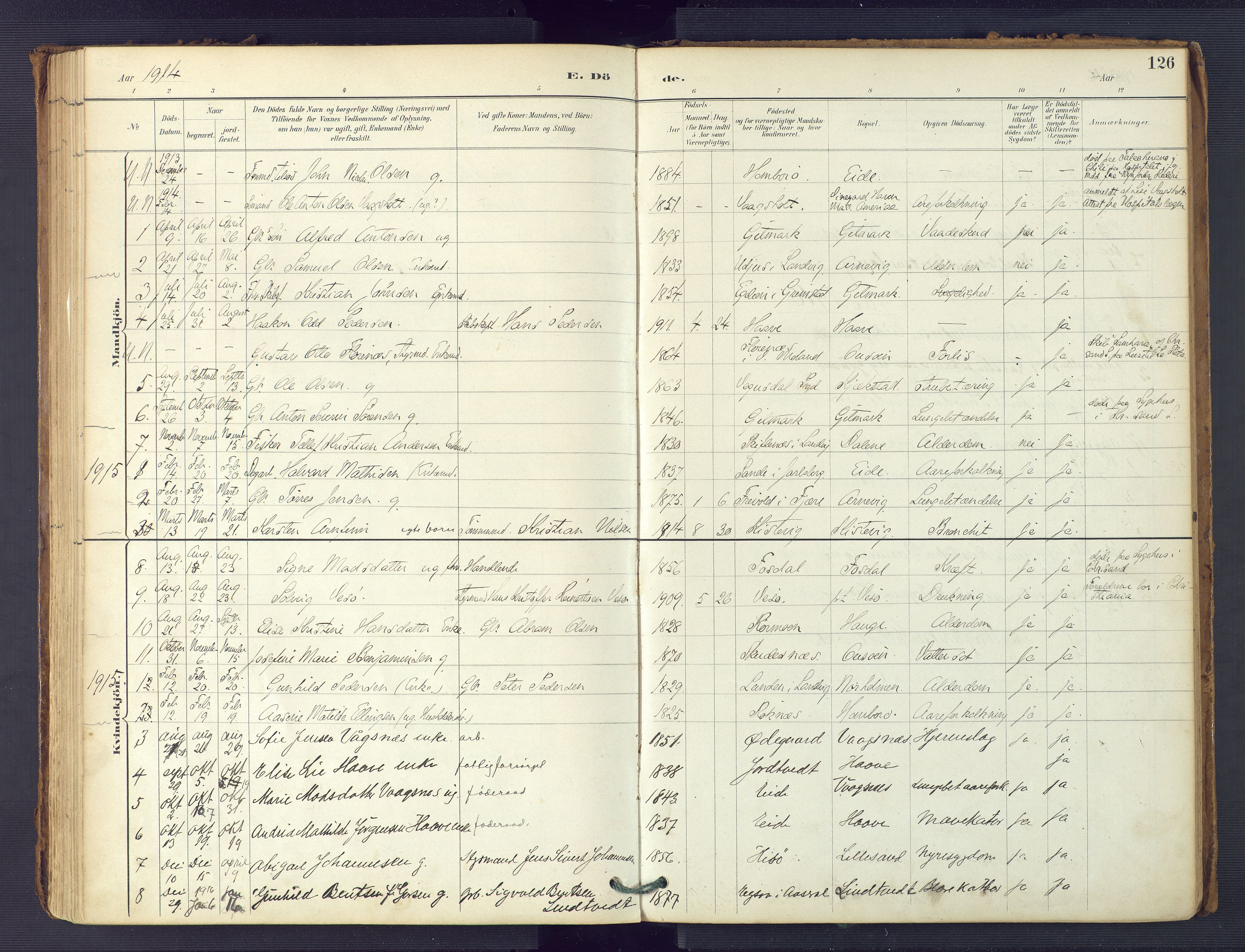 Hommedal sokneprestkontor, AV/SAK-1111-0023/F/Fa/Faa/L0003: Parish register (official) no. A 3, 1885-1916, p. 126