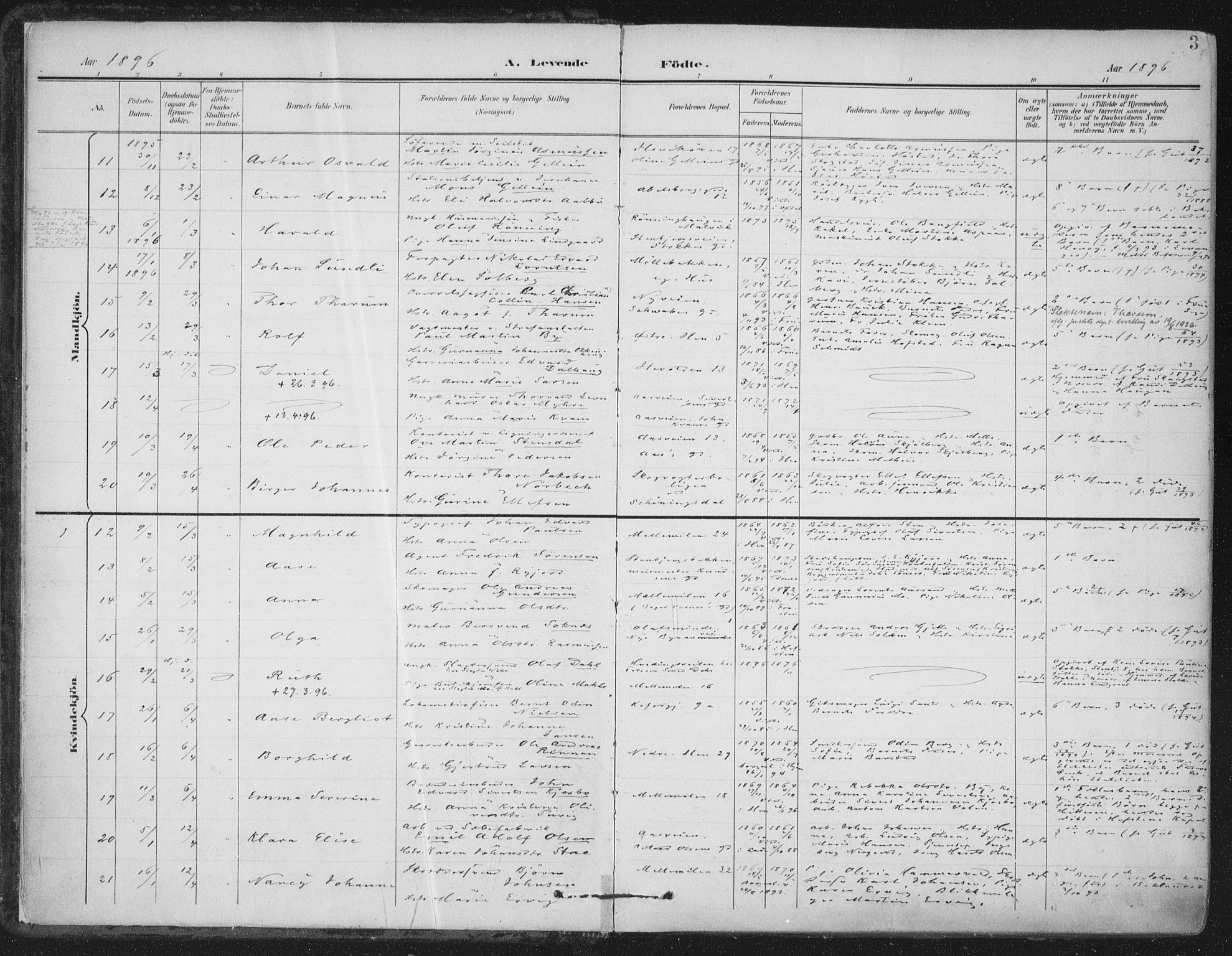 Ministerialprotokoller, klokkerbøker og fødselsregistre - Sør-Trøndelag, AV/SAT-A-1456/603/L0167: Parish register (official) no. 603A06, 1896-1932, p. 3