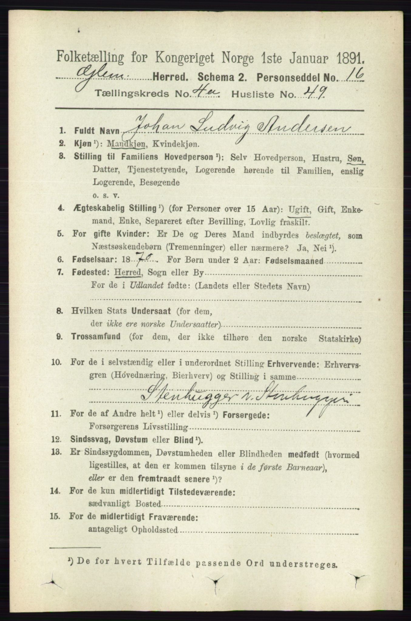RA, 1891 census for 0132 Glemmen, 1891, p. 3941