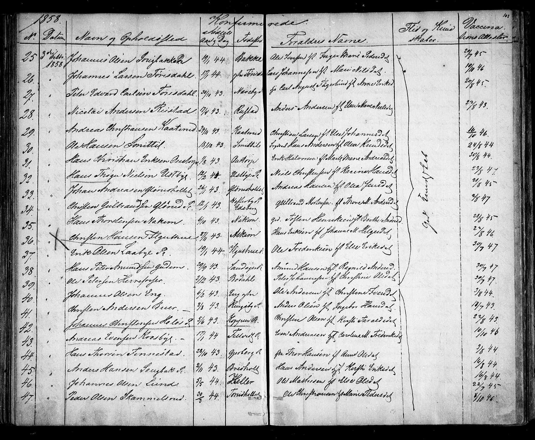 Rakkestad prestekontor Kirkebøker, AV/SAO-A-2008/F/Fa/L0010: Parish register (official) no. I 10, 1857-1861, p. 102