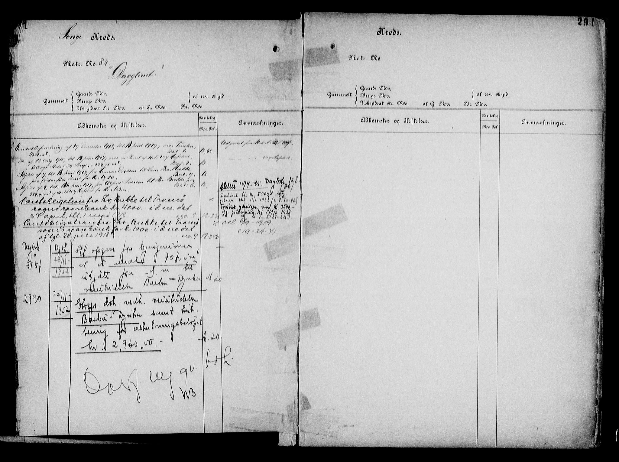 Arendal byfogd, AV/SAK-1222-0001/G/Ga/L0015: Mortgage register no. 13, 1860-1960, p. 291