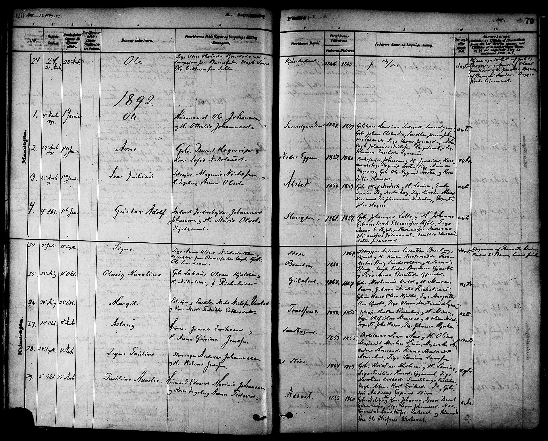 Ministerialprotokoller, klokkerbøker og fødselsregistre - Nord-Trøndelag, AV/SAT-A-1458/717/L0159: Parish register (official) no. 717A09, 1878-1898, p. 70