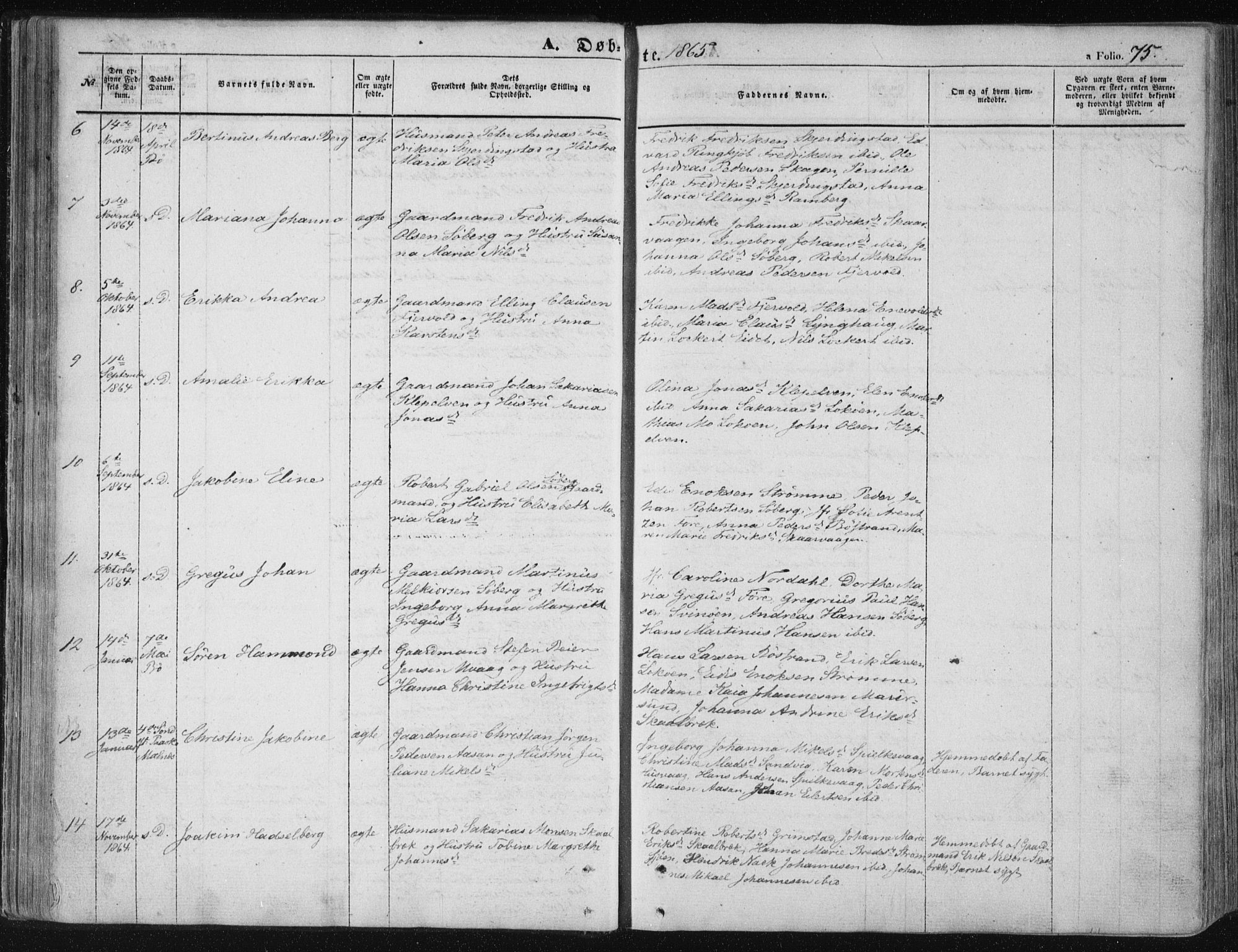 Ministerialprotokoller, klokkerbøker og fødselsregistre - Nordland, AV/SAT-A-1459/891/L1300: Parish register (official) no. 891A05, 1856-1870, p. 75