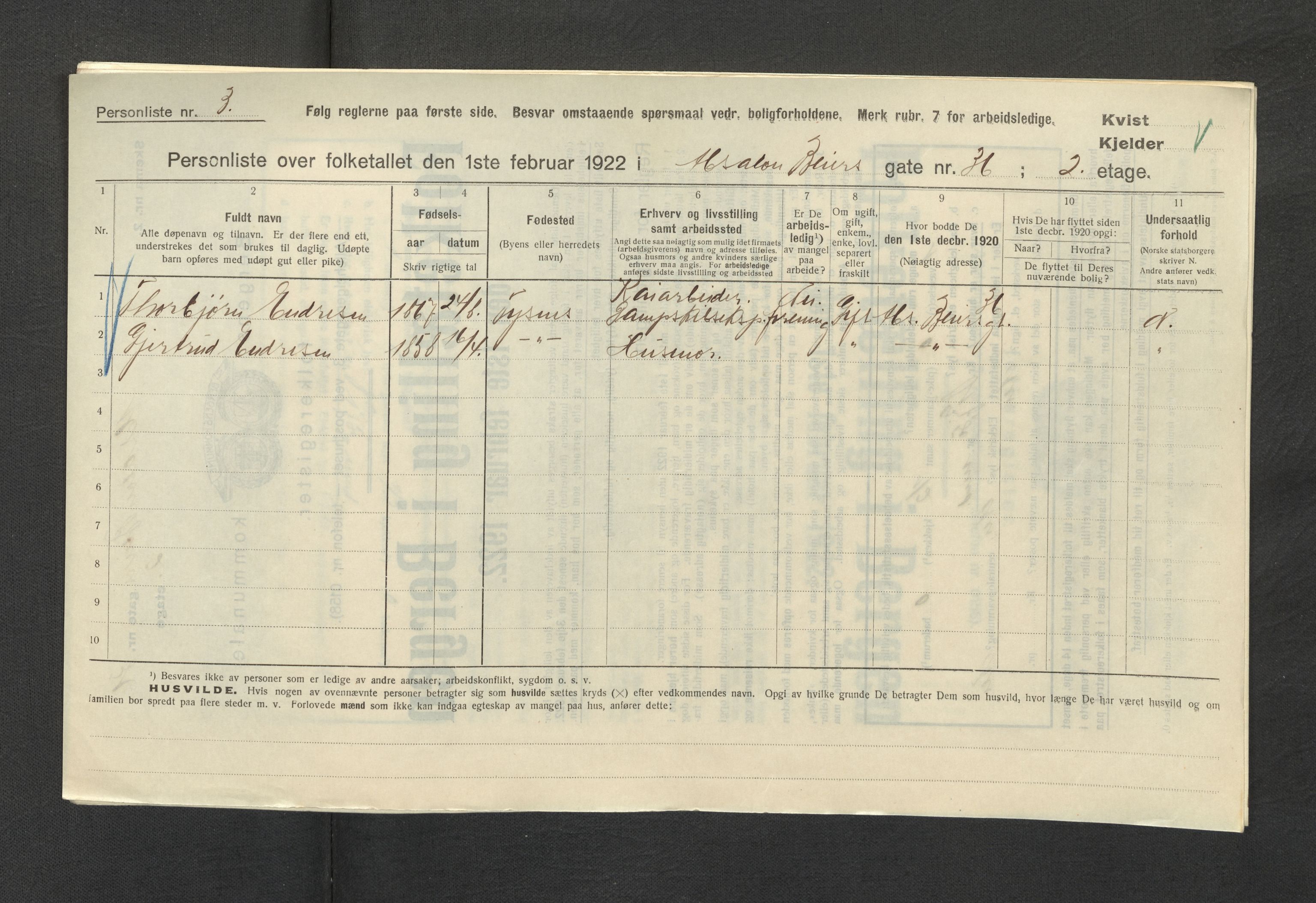SAB, Municipal Census 1922 for Bergen, 1922, p. 656