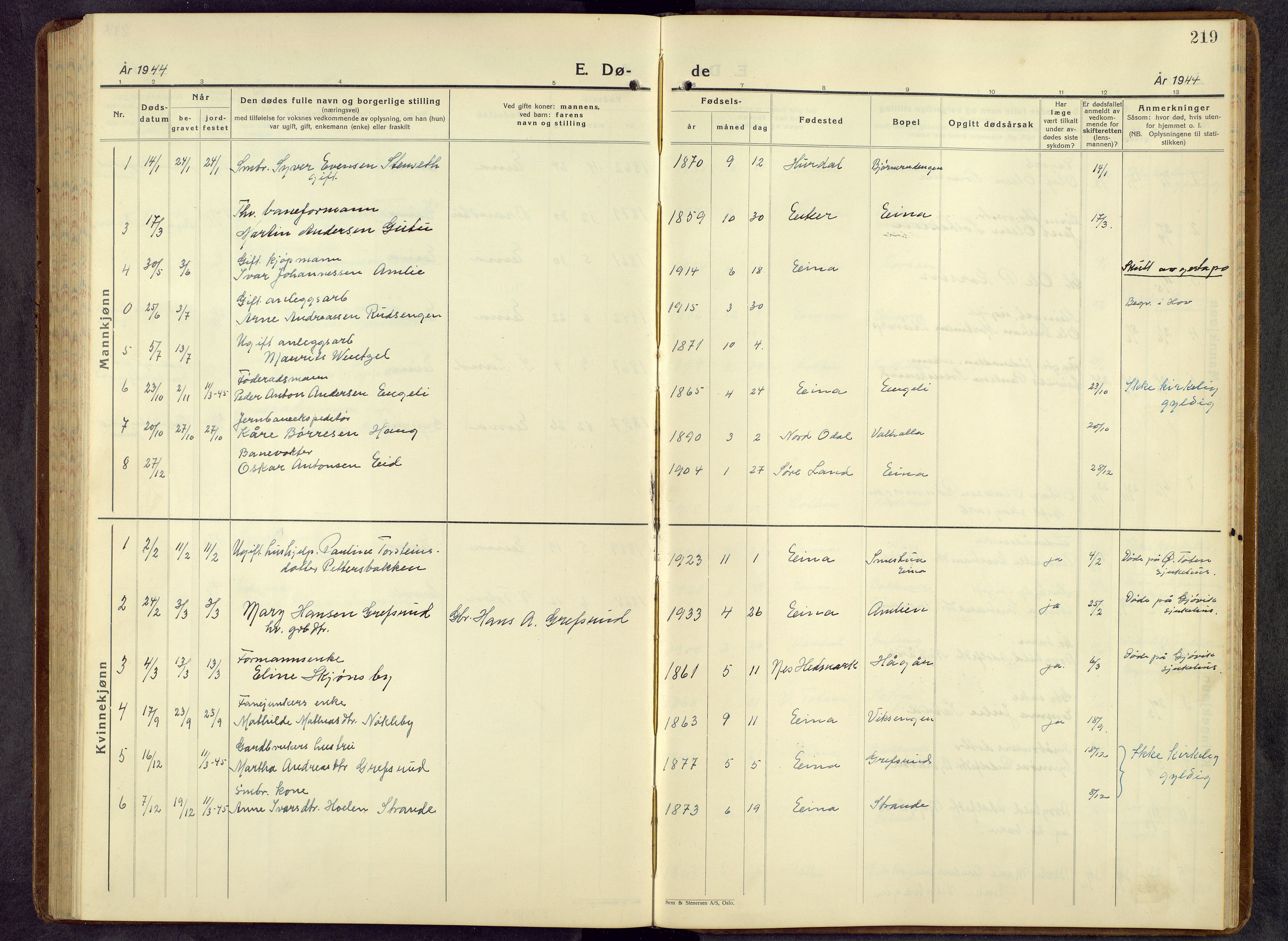 Kolbu prestekontor, AV/SAH-PREST-110/H/Ha/Hab/L0003: Parish register (copy) no. 3, 1935-1966, p. 219