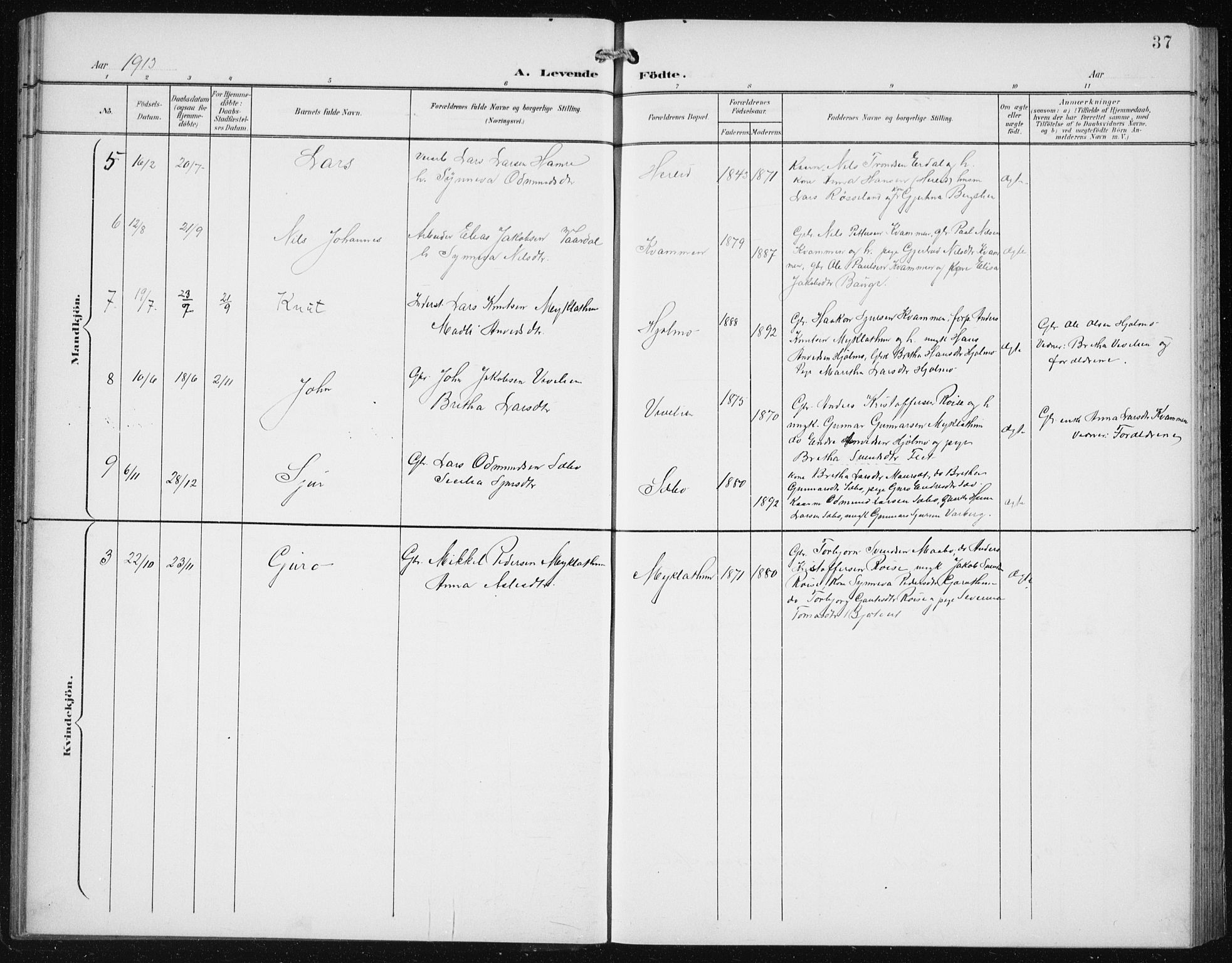 Ullensvang sokneprestembete, SAB/A-78701/H/Hab: Parish register (copy) no. C  3, 1899-1932, p. 37