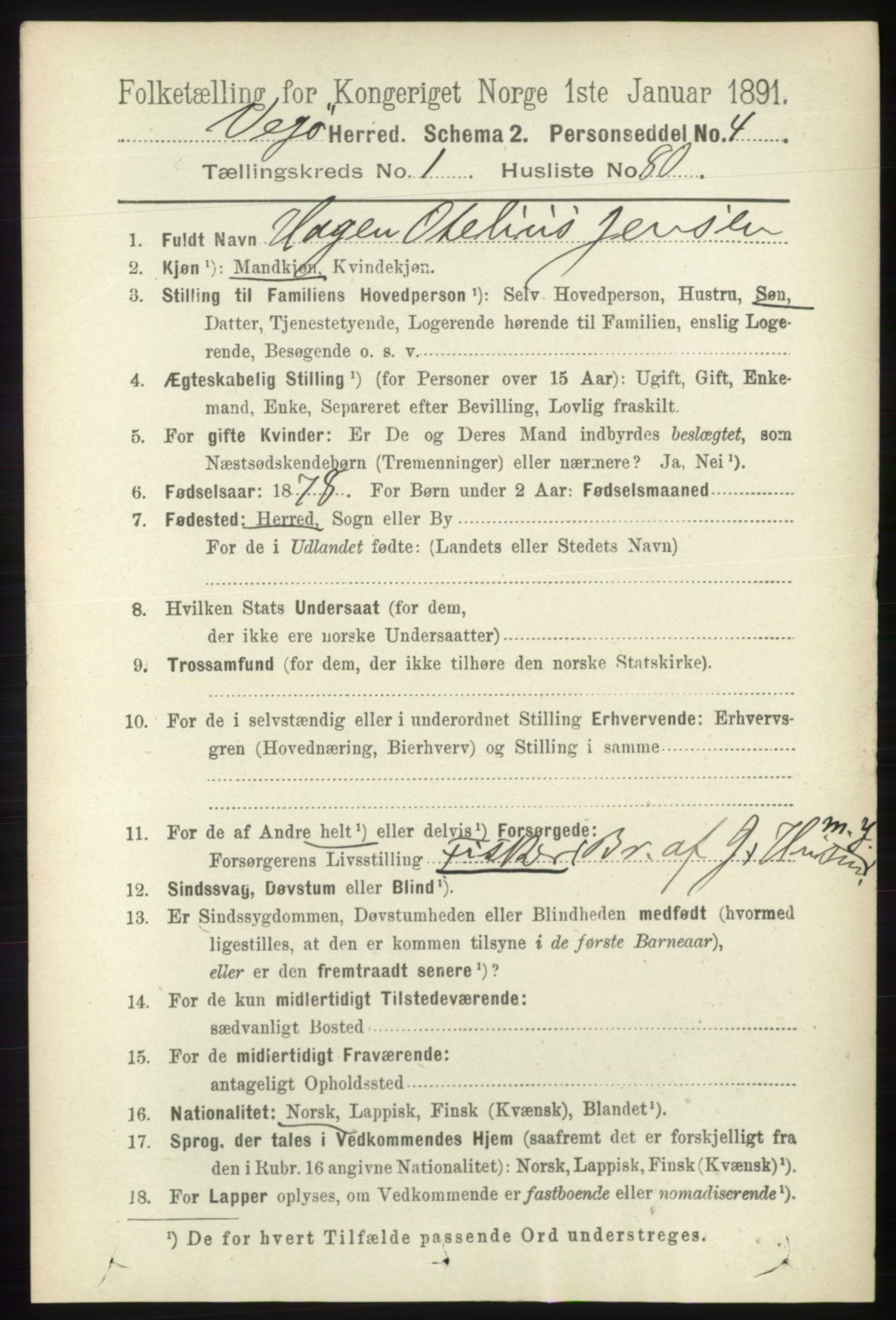 RA, 1891 census for 1815 Vega, 1891, p. 552