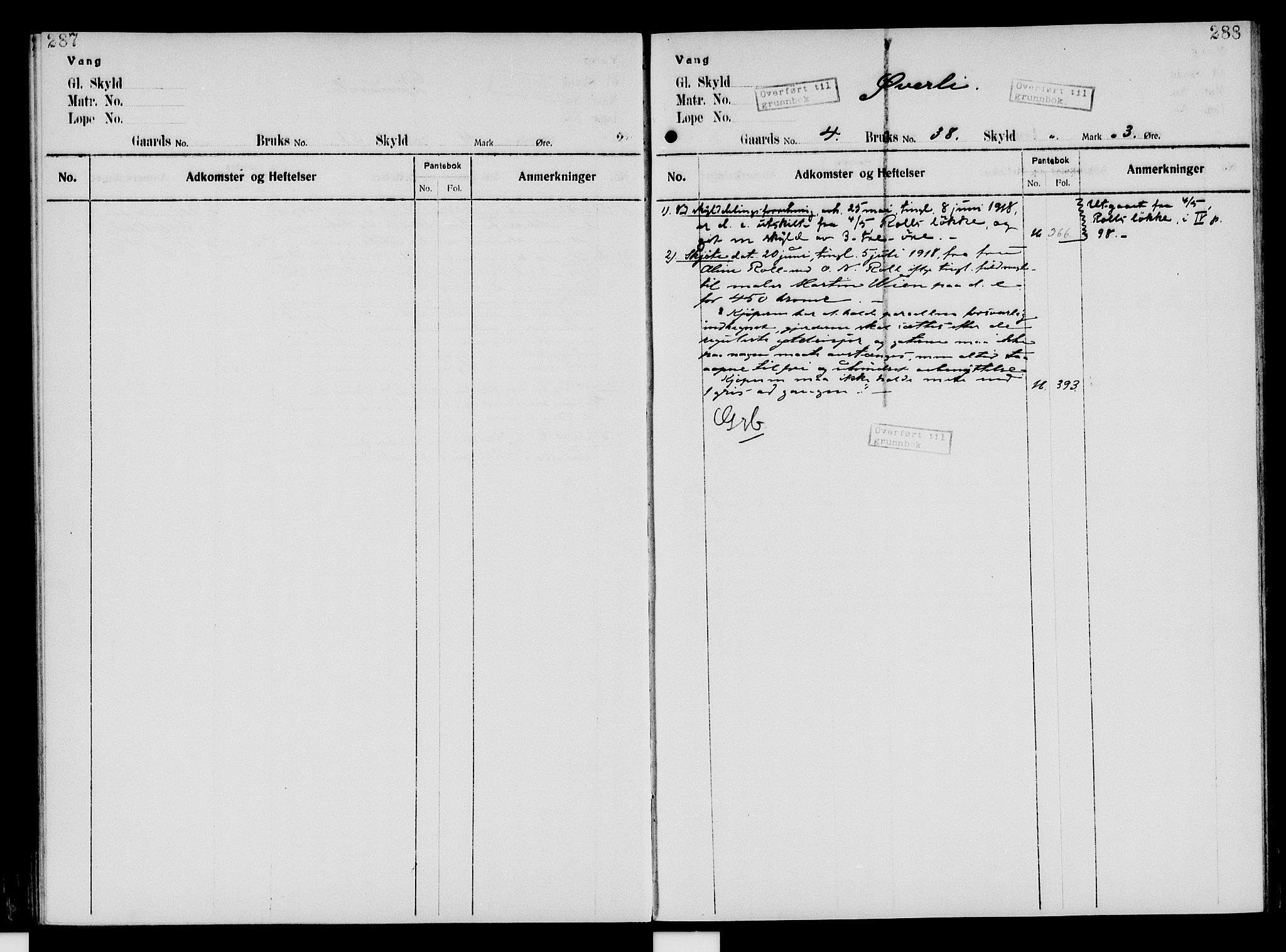 Nord-Hedmark sorenskriveri, SAH/TING-012/H/Ha/Had/Hade/L0005: Mortgage register no. 4.5, 1916-1940, p. 287-288