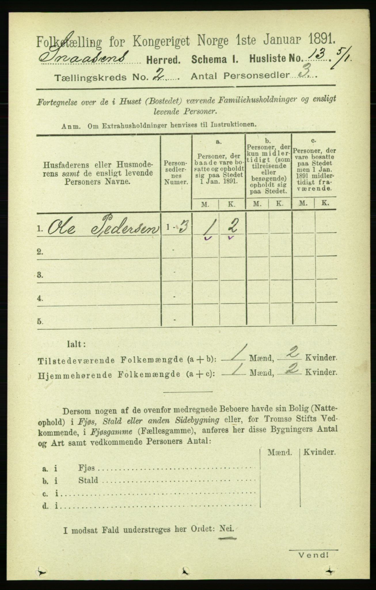 RA, 1891 census for 1736 Snåsa, 1891, p. 447