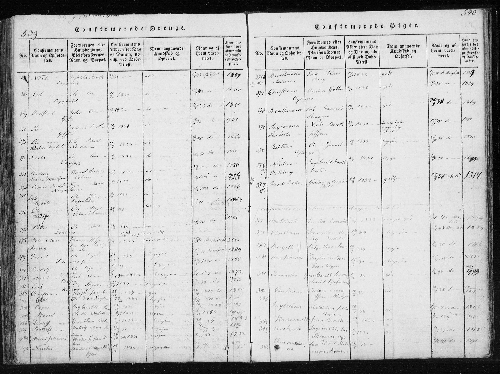 Ministerialprotokoller, klokkerbøker og fødselsregistre - Nord-Trøndelag, SAT/A-1458/749/L0469: Parish register (official) no. 749A03, 1817-1857, p. 539-540