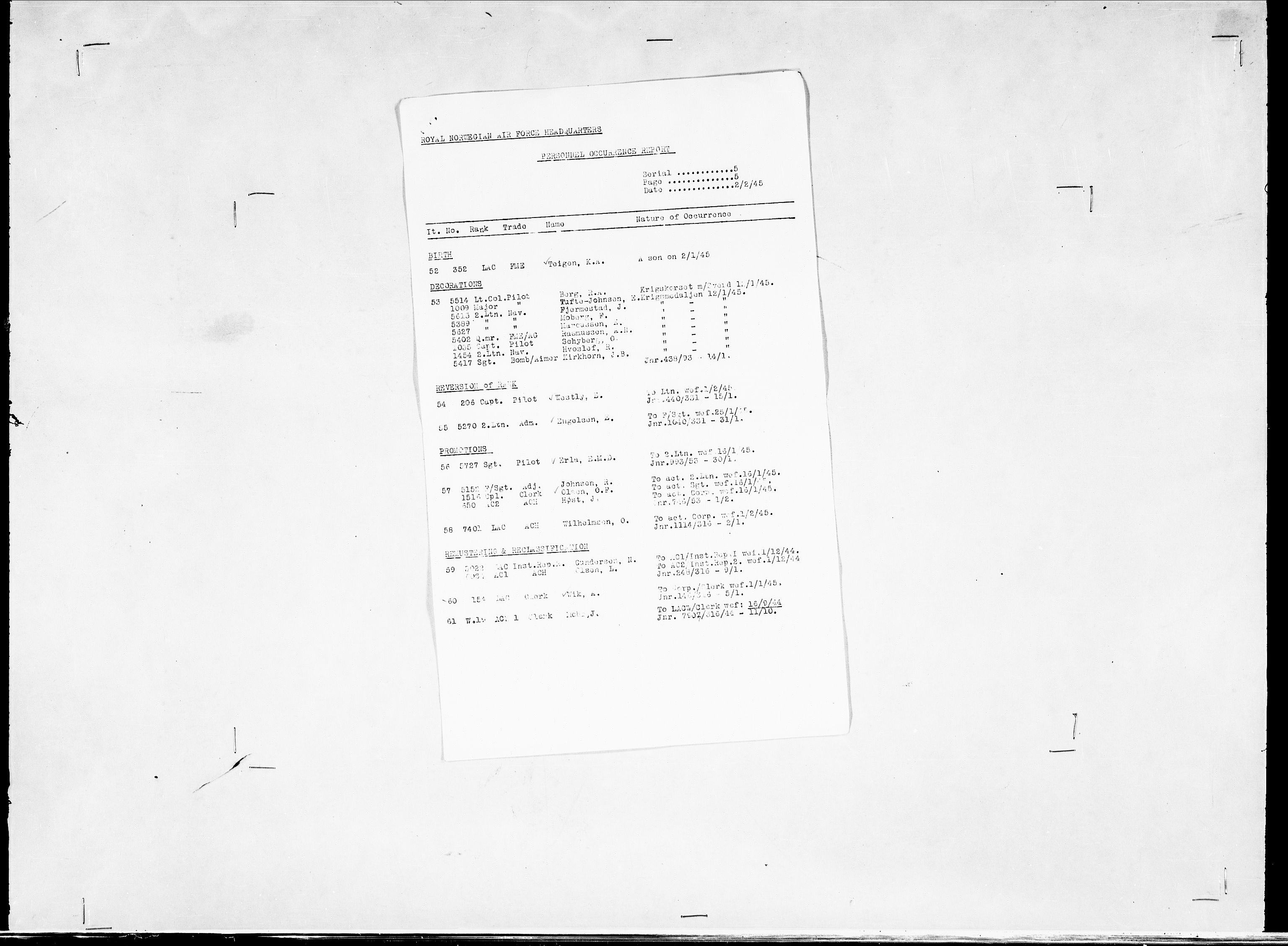 Forsvaret, Flyvåpnenes treningsleir 1940-1945, AV/RA-RAFA-3974/V/L0038: Ekspedisjonskontoret. 8. Personellkontoret, 1940-1945