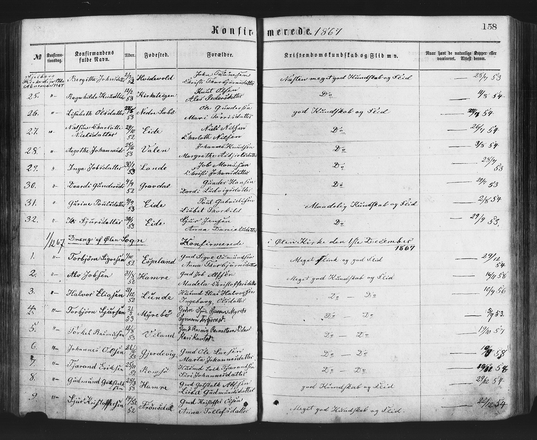 Fjelberg sokneprestembete, SAB/A-75201/H/Haa: Parish register (official) no. A 8, 1866-1879, p. 158
