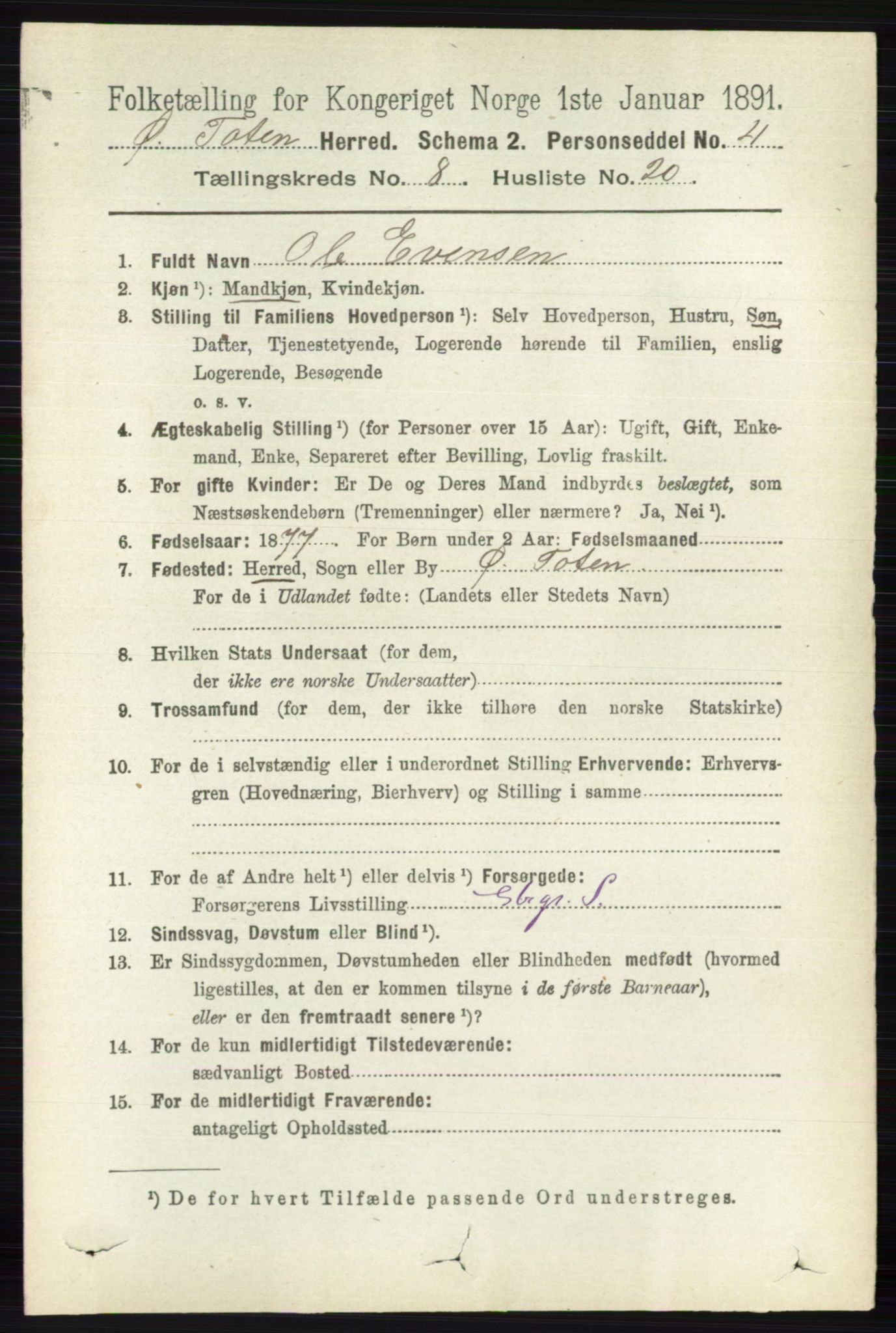 RA, 1891 census for 0528 Østre Toten, 1891, p. 5117