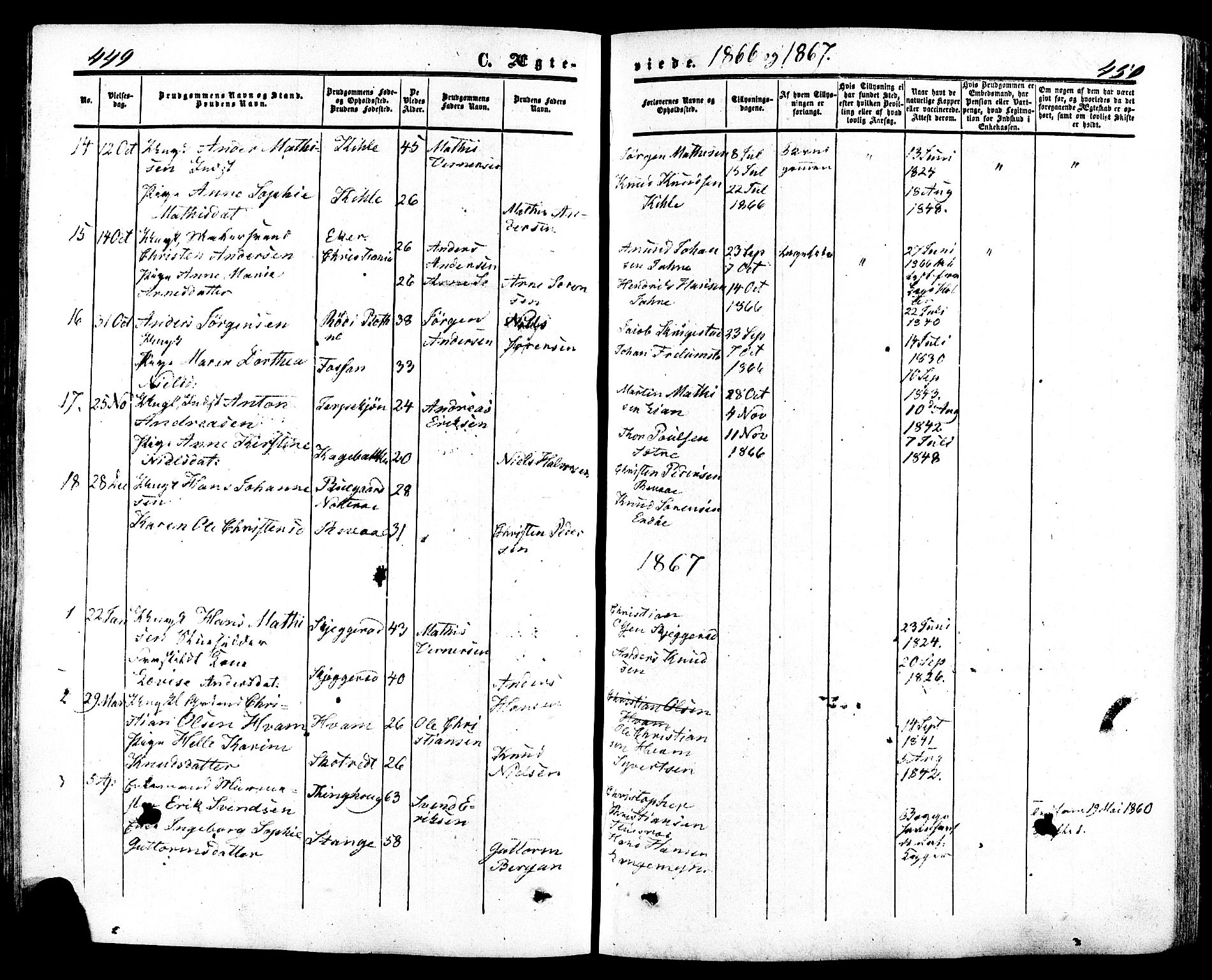 Ramnes kirkebøker, SAKO/A-314/F/Fa/L0006: Parish register (official) no. I 6, 1862-1877, p. 449-450