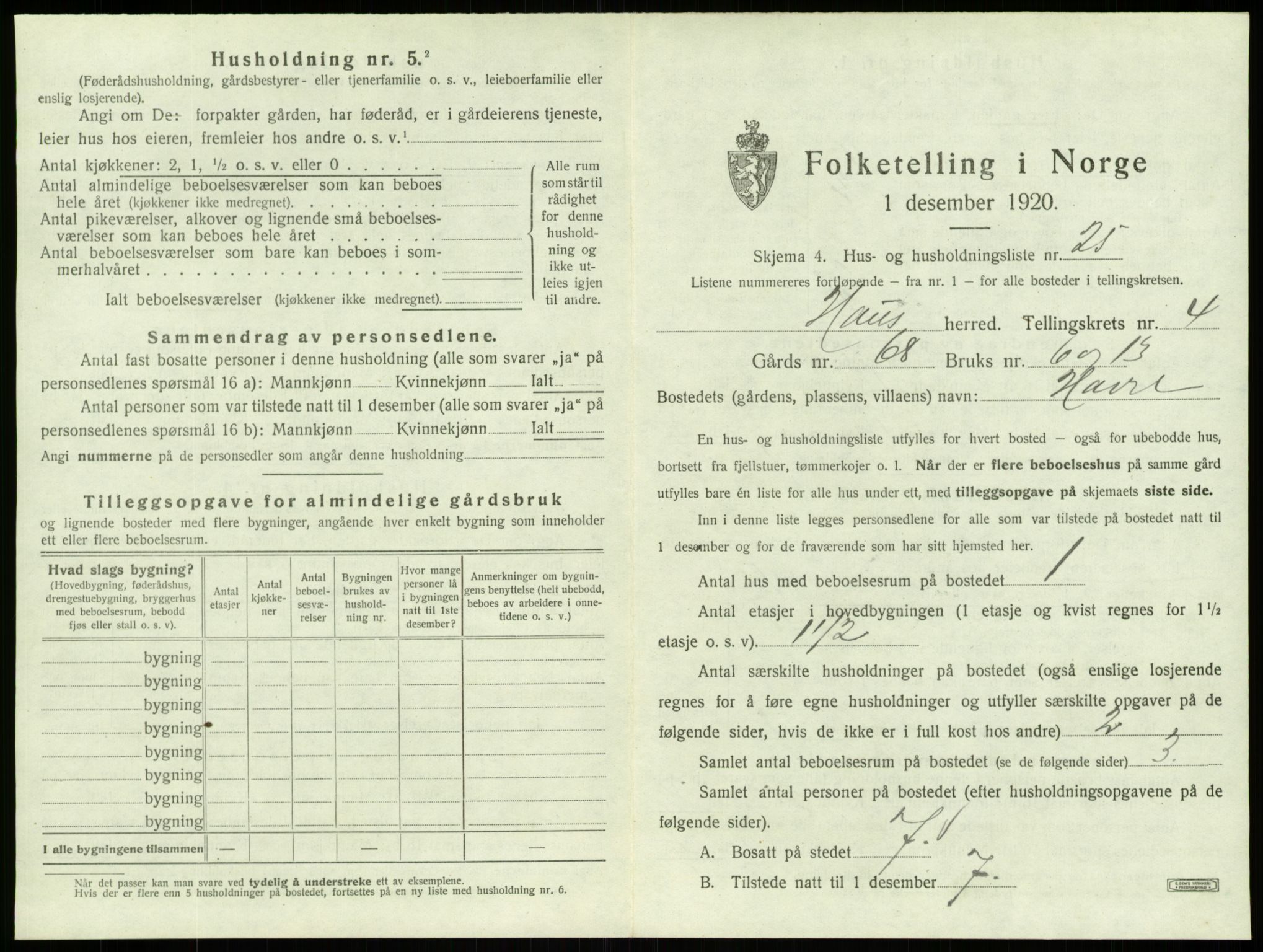 SAB, 1920 census for Haus, 1920, p. 304