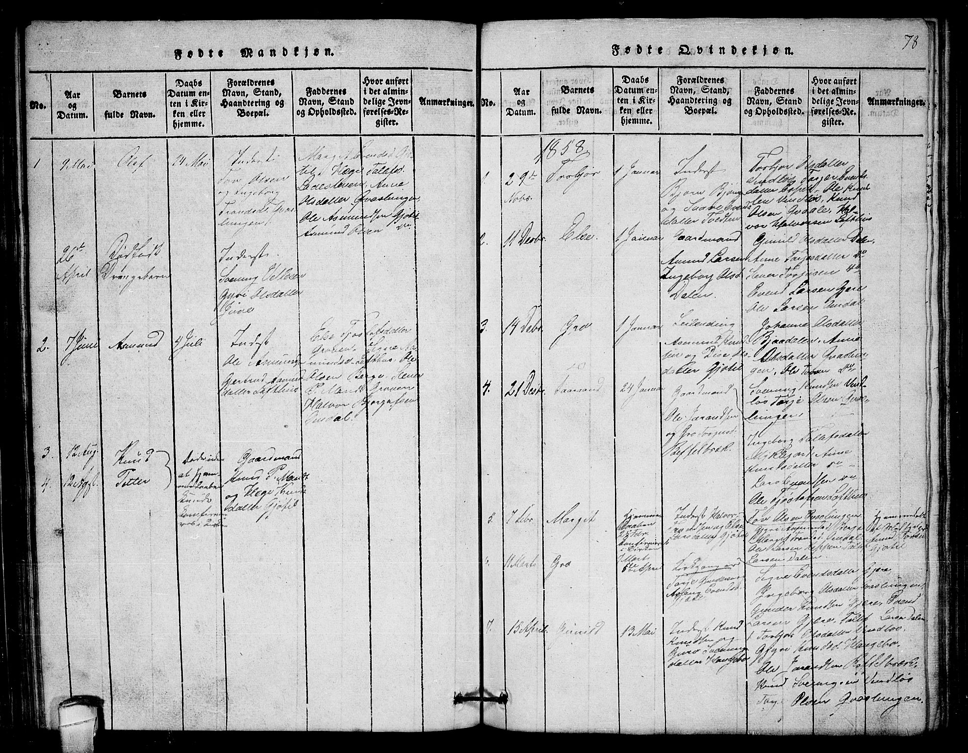 Lårdal kirkebøker, SAKO/A-284/G/Gb/L0001: Parish register (copy) no. II 1, 1815-1865, p. 78