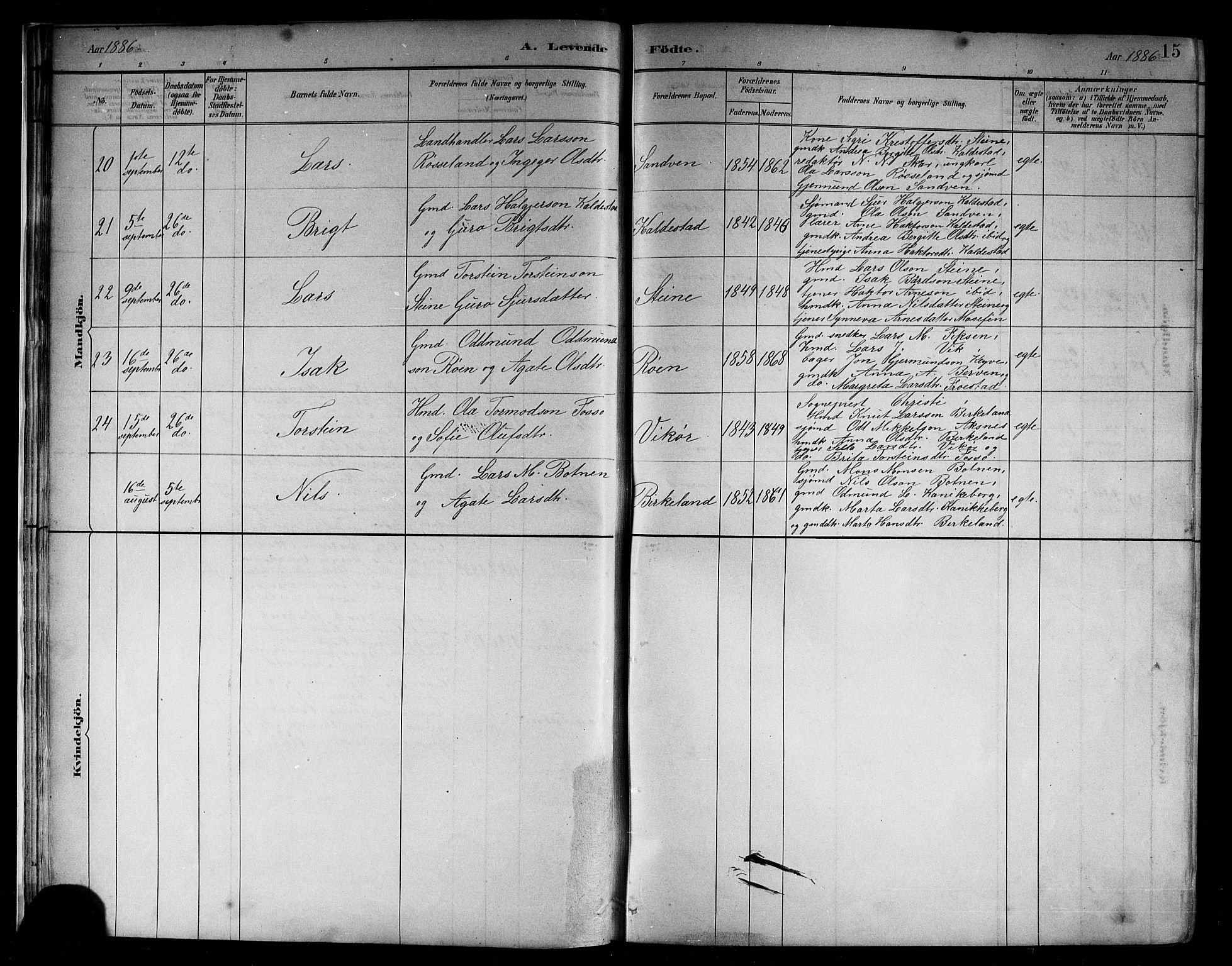Kvam sokneprestembete, AV/SAB-A-76201/H/Hab: Parish register (copy) no. B 3, 1884-1916, p. 15